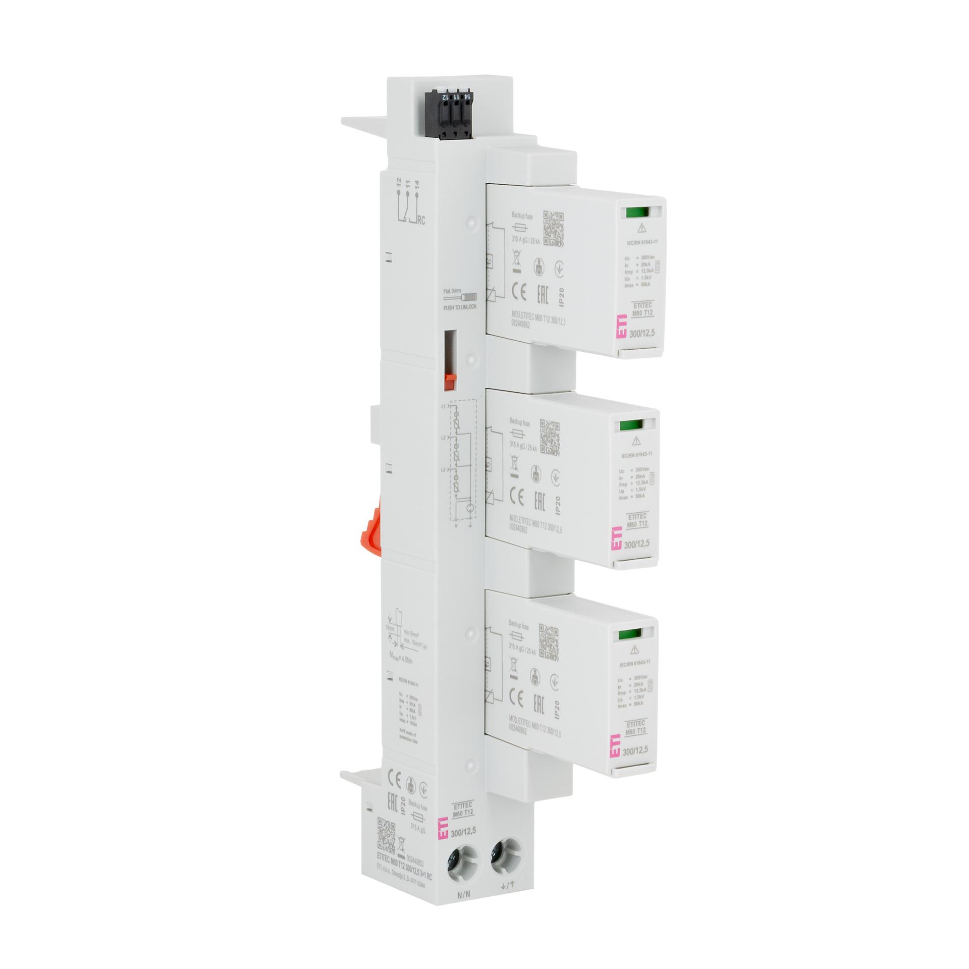 Überspannungsableiter Typ 1+2, ETITEC M60 T12 300/12,5 3+1 RC, 60mm System