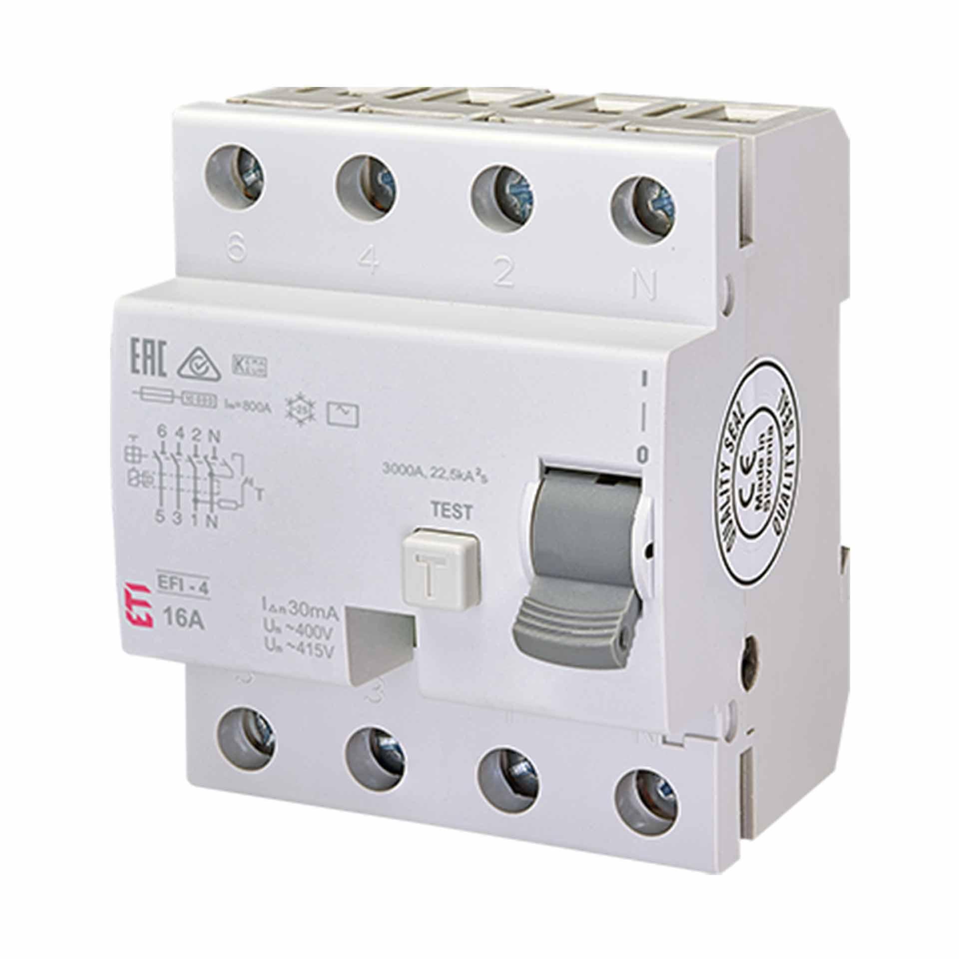 Fehlerstromschutzschalter kurzzeitverzögert, N-links, EFI-4, Typ-A, G/KV, 4P, 25A, 10kA (0.03A) 