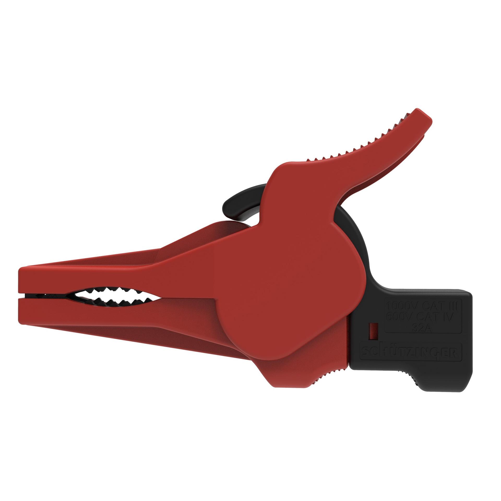 Sicherheits-Abgreifklemme Steckanschluss ø 4mm, Klemmbereich bis 34mm, rot
