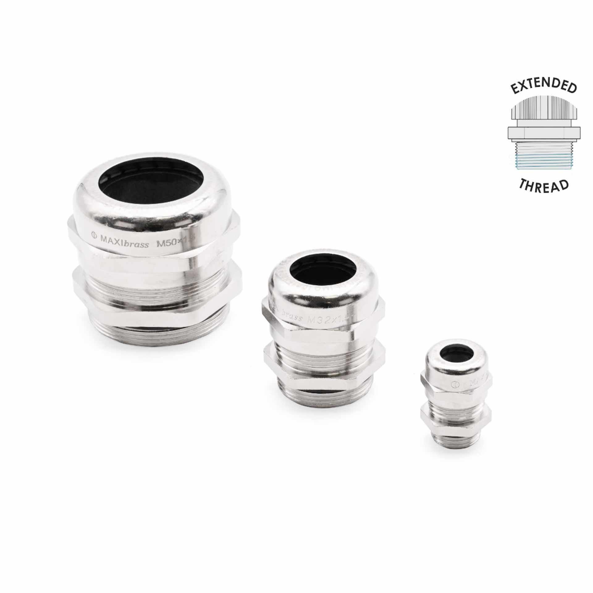 Kabelverschraubung Maxibrass M20, Messing vernickelt, EX Zone 2/3, langes Gewinde 12mm, KB: 10-13mm