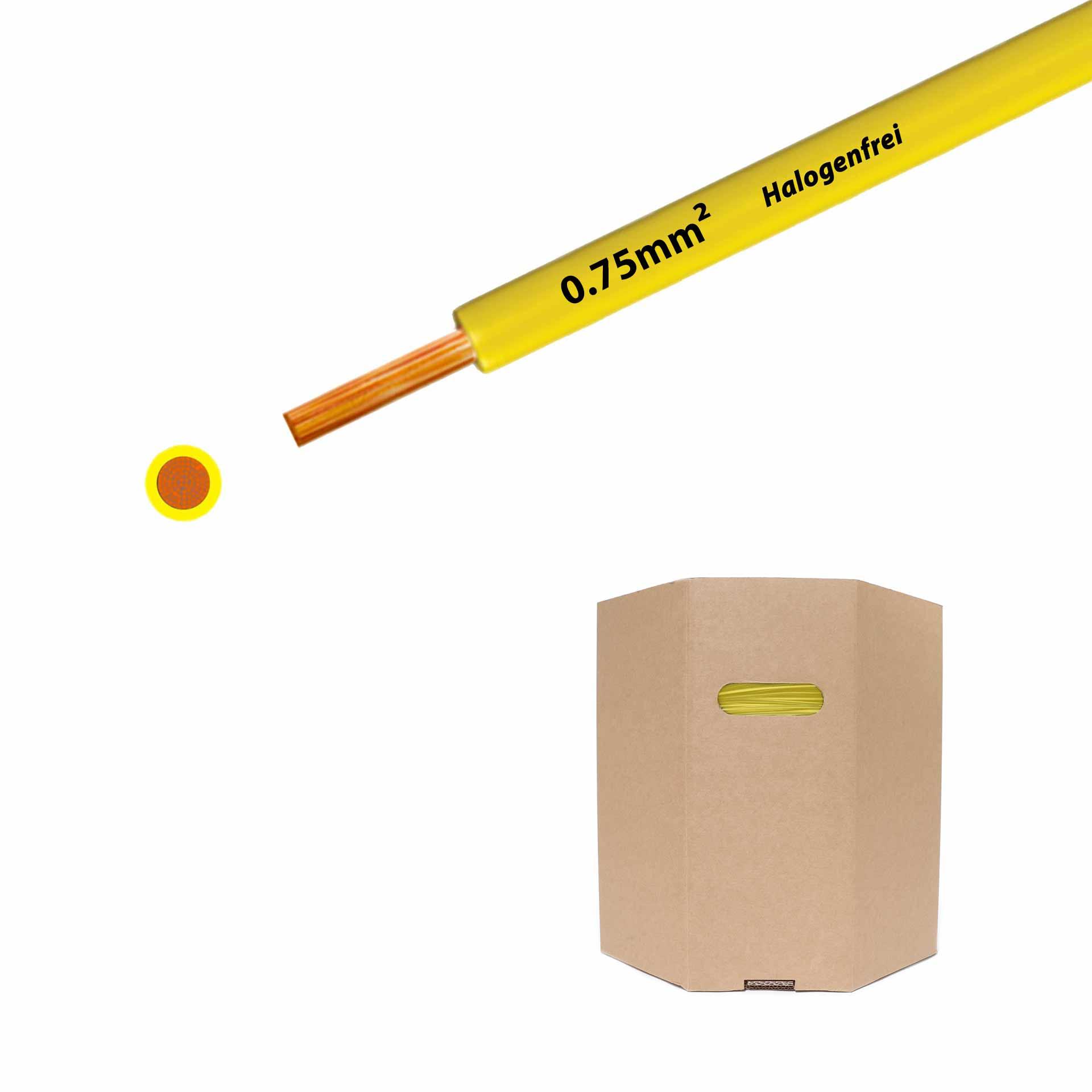 Litze halogenfrei 90° C , 500V, 0.75mm2, gelb (RAL 1021), Fass D400xH400