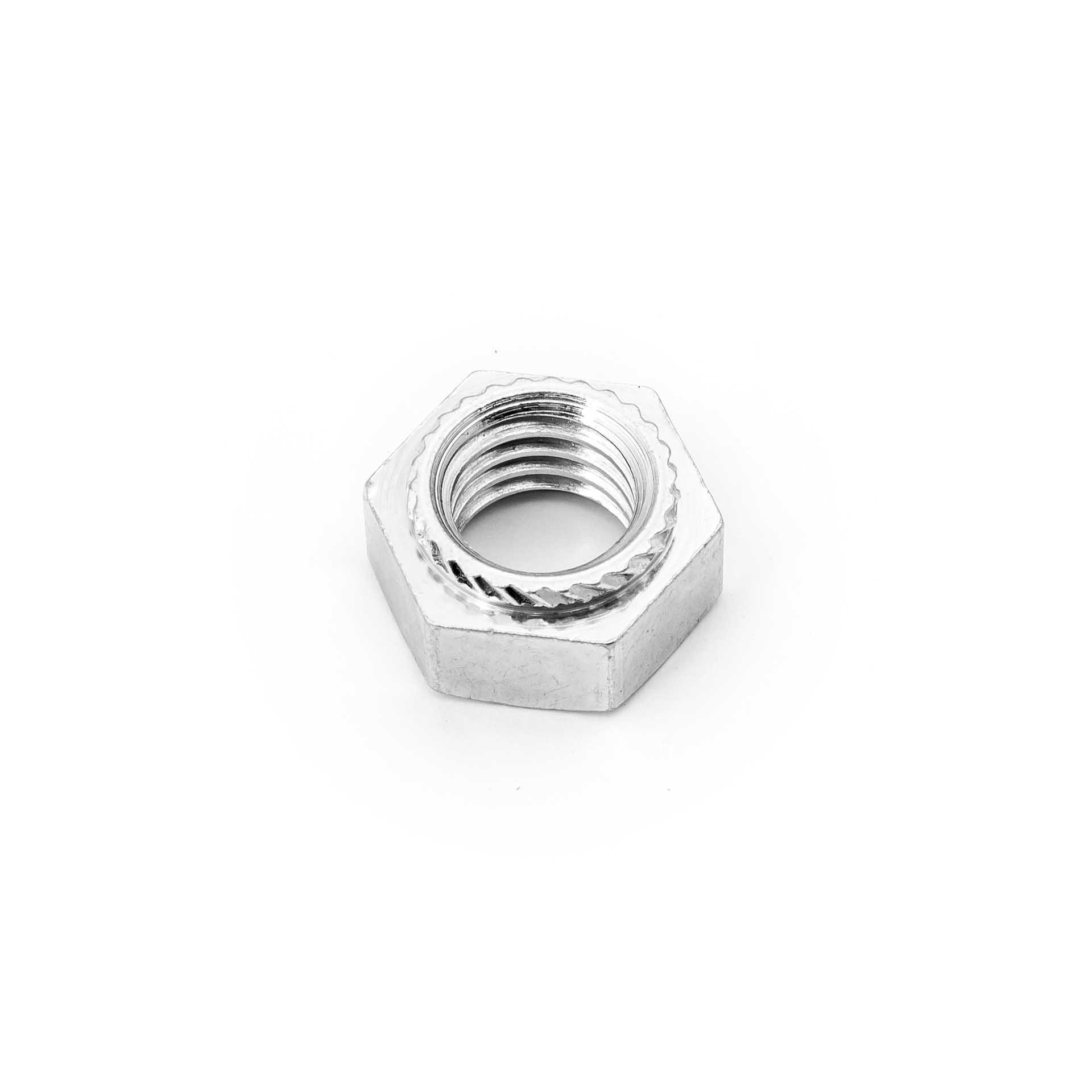 Sechskant-Einpressmuttern M10, Bohrung Ø 12.5mm, Stahl einsatzgehärtet, verzinkt blau