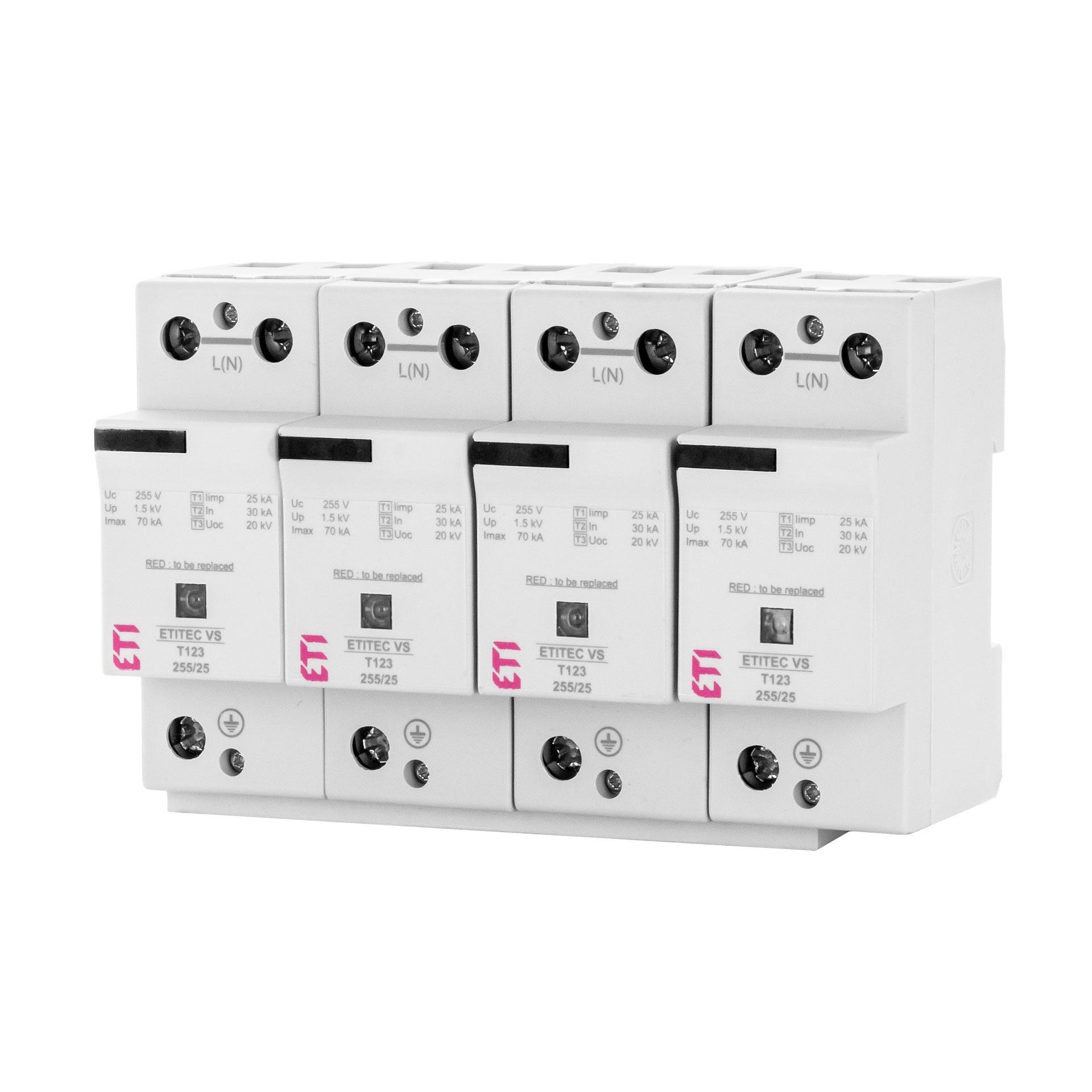 Überspannungsableiter Typ 1+2+3, ETITEC VS T123 255/25 4+0 RC Leckstromfrei, (TN-S)