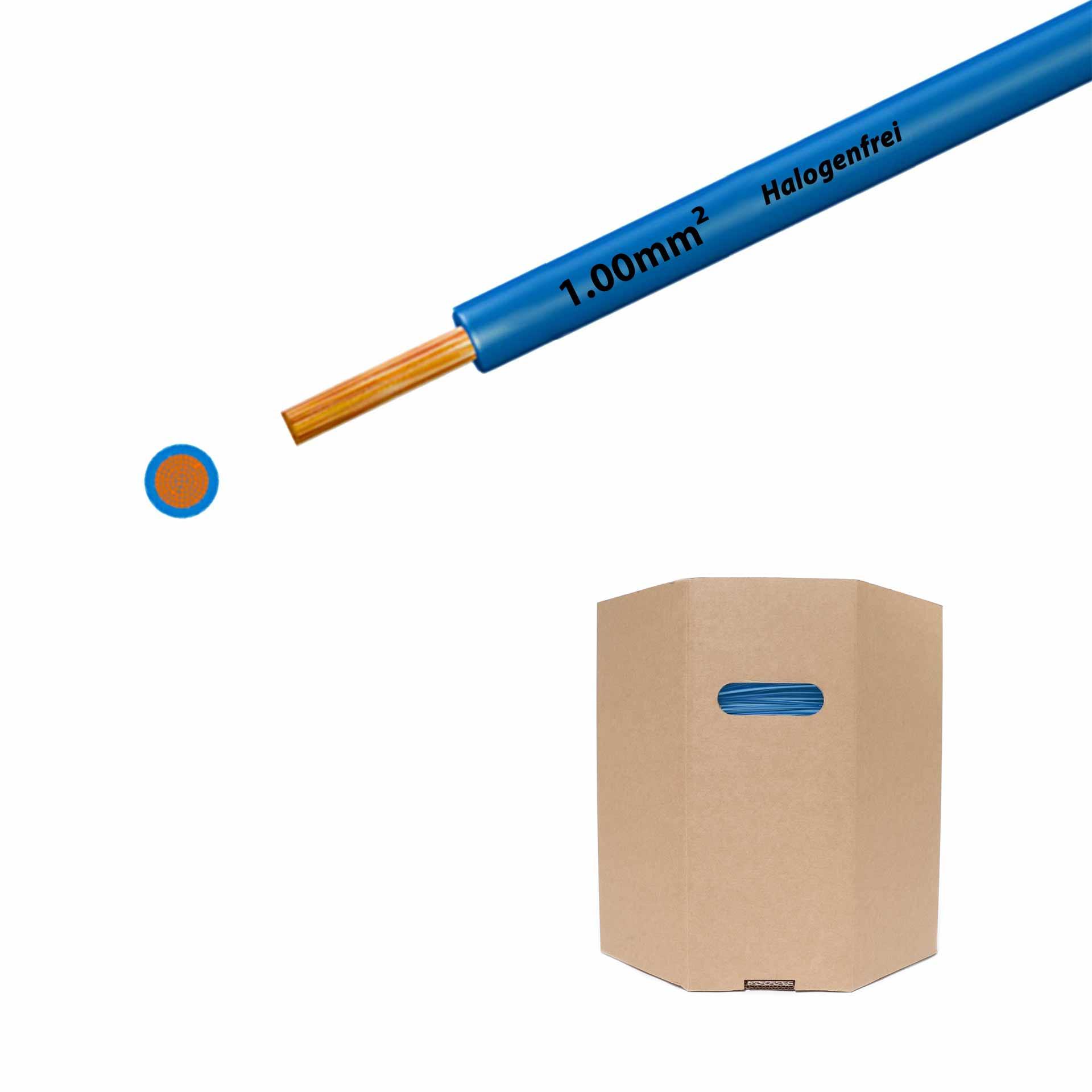 Litze halogenfrei 90° C , 500V, 1.00mm2, hellblau (RAL 5012), Fass D400xH400