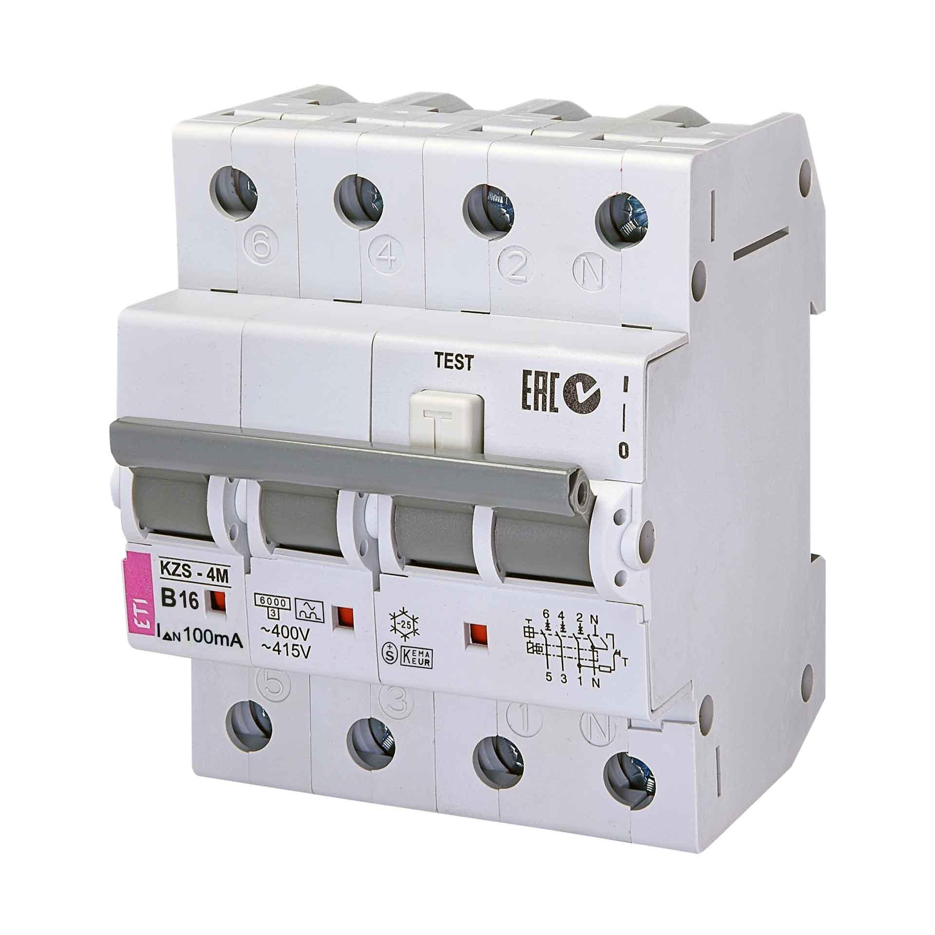 FI/LS,  KZS-4M, Typ-A, 3-polig+N, Charakteristik B / 16A, 6kA (0.1A)