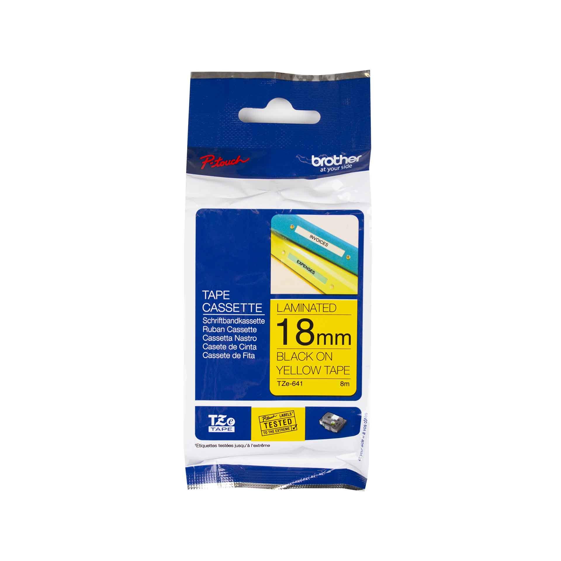 Schriftbandkassette Brother, 18mm x 8m, P-Touch TZE-641, Band gelb / Schrift schwarz