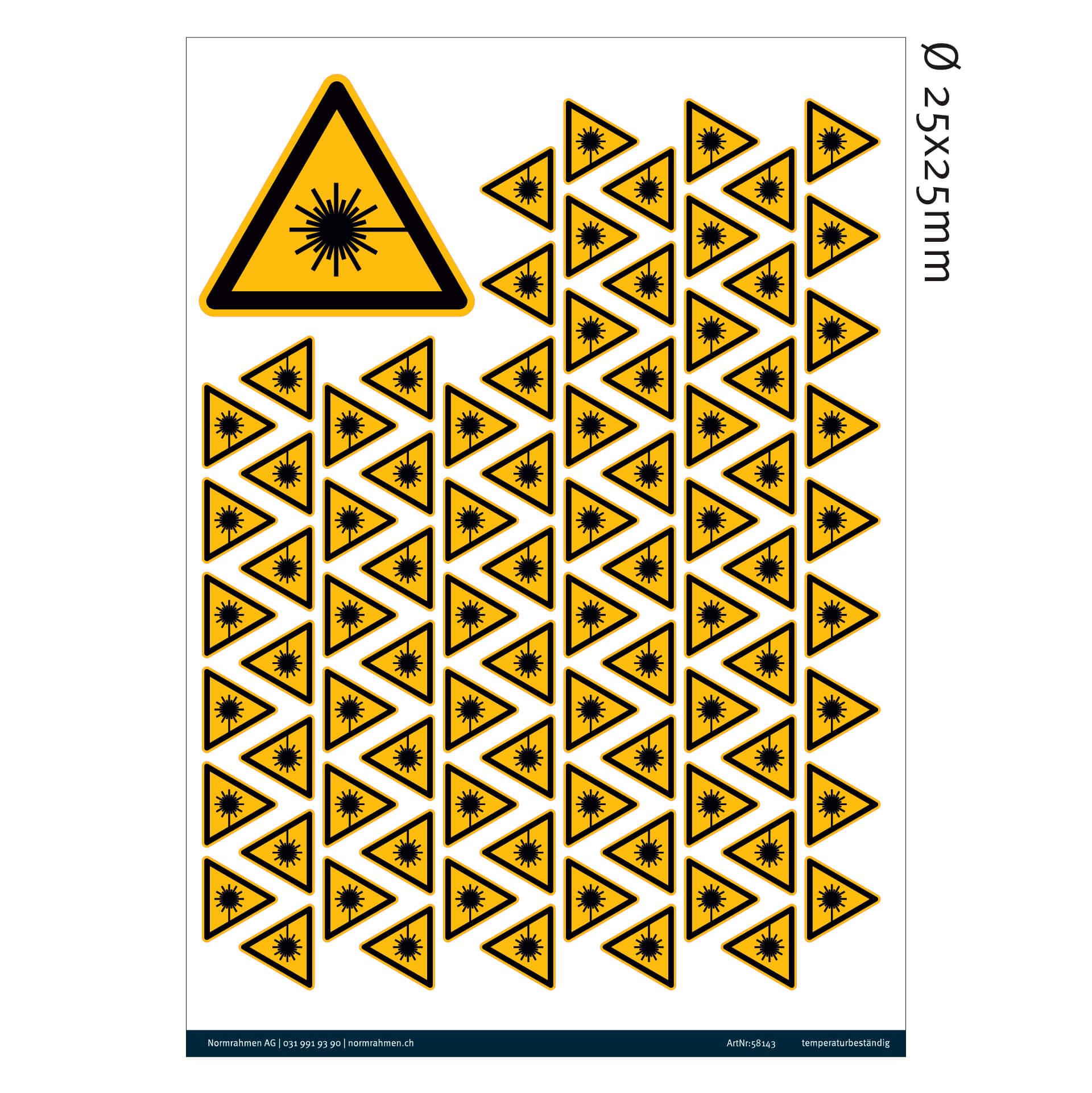 Achtung Laser klein 25x25mm,VPE 99 Stk. A4 Bogen