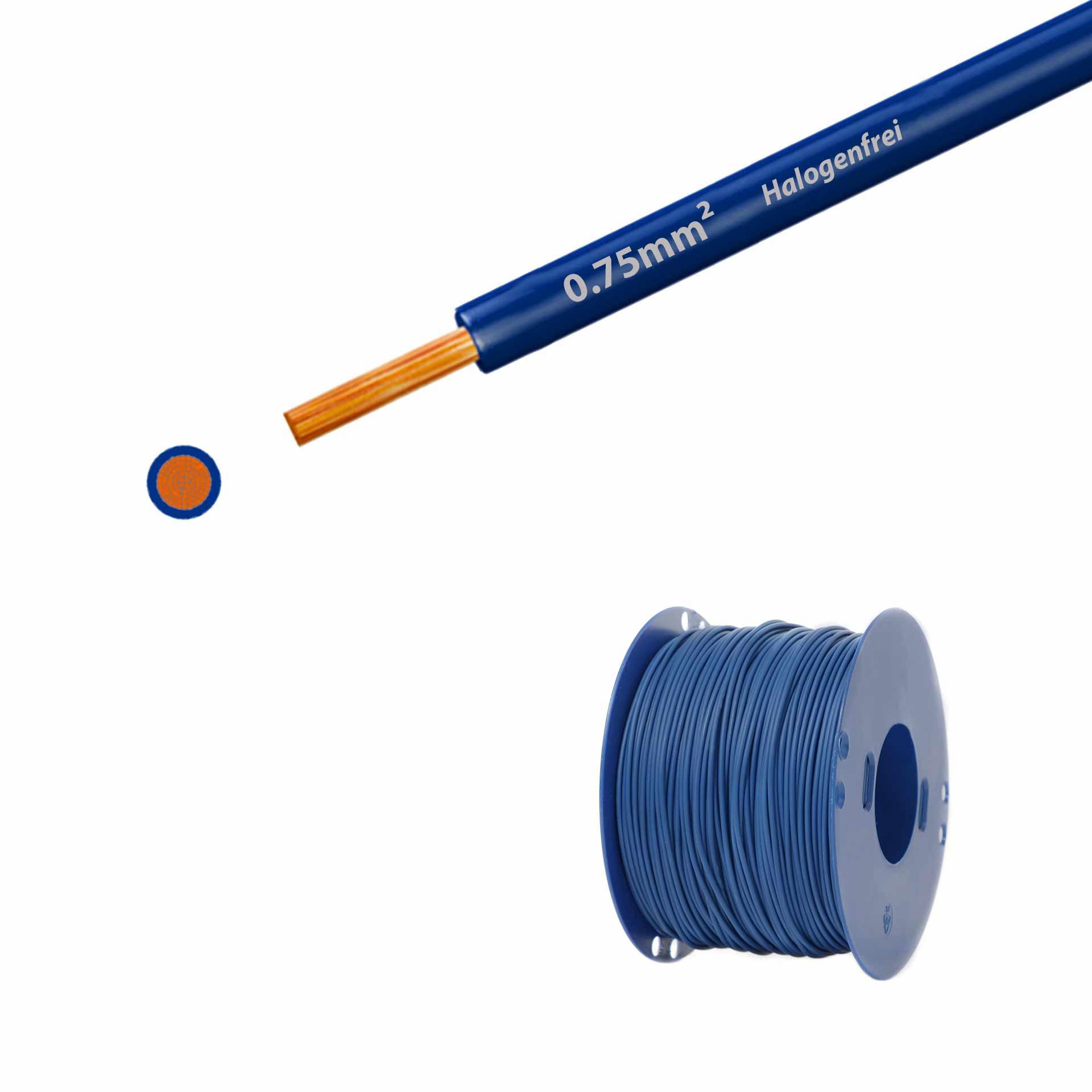 Litze halogenfrei 90° C , 500V, 0.75mm2, dunkelblau (RAL 5010), auf Kunststoffrolle