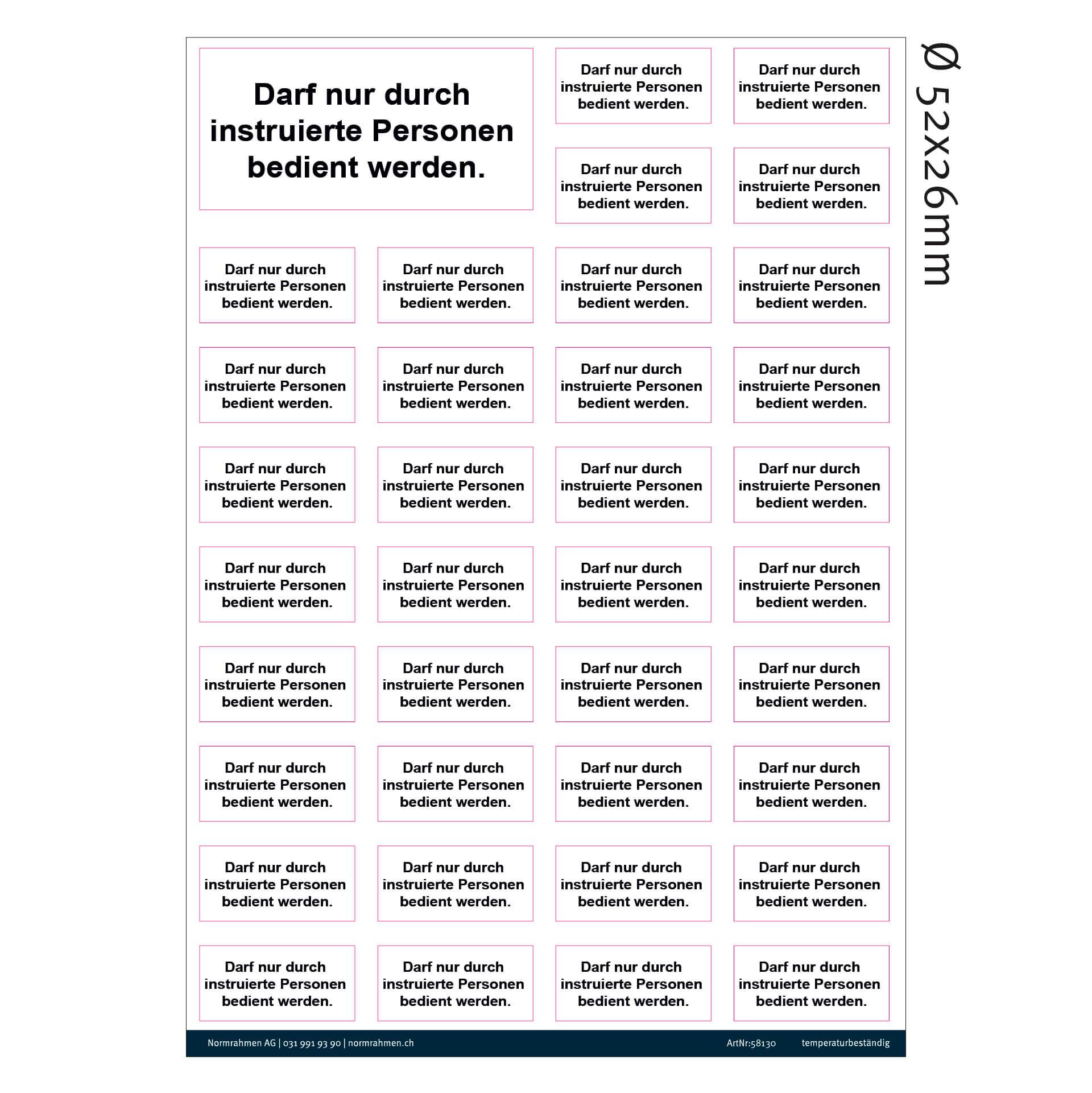 Achtung instruierte Personen Weiss 52x26mm,VPE 40 Stk. A4 Bogen