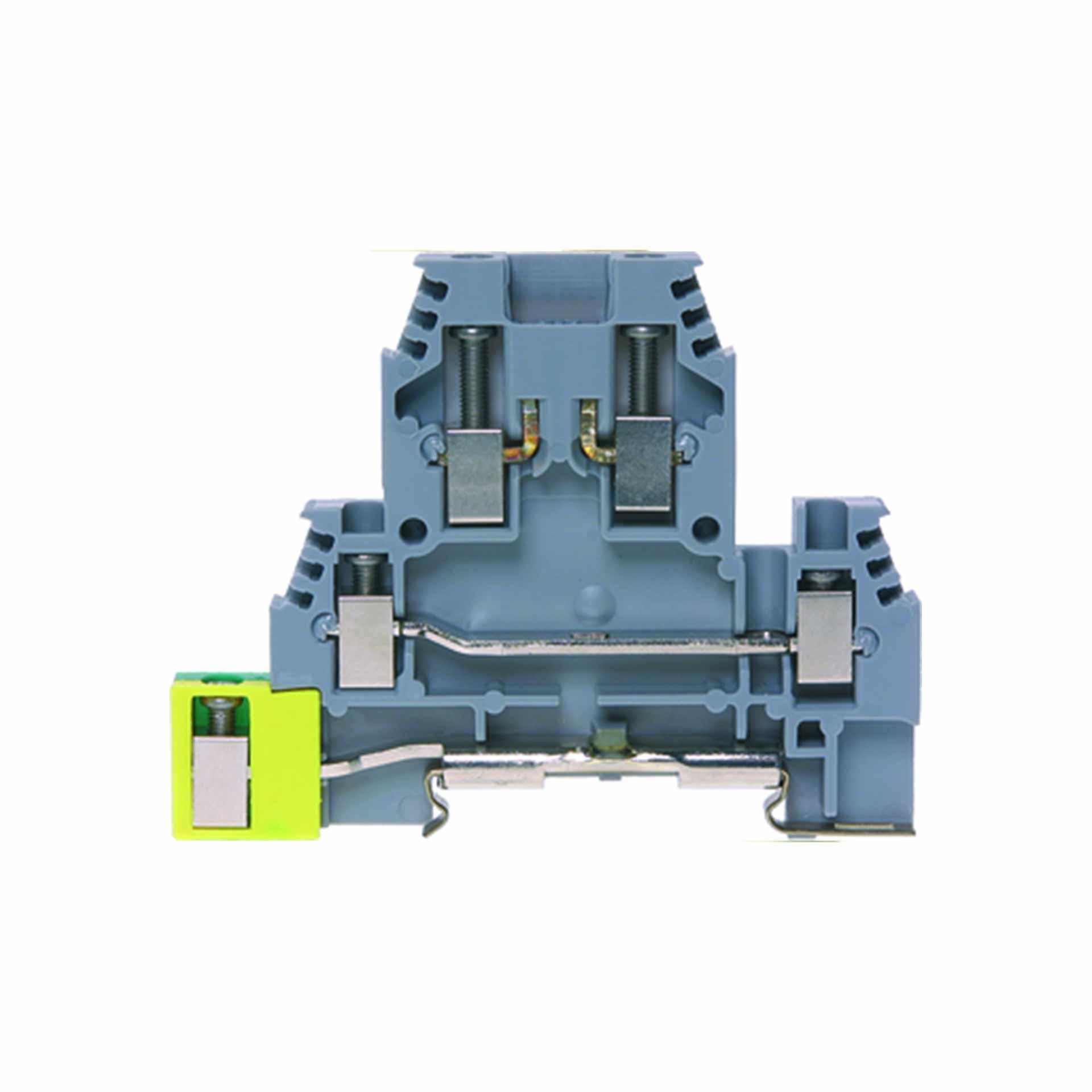 Doppelstock-Trennklemme DIN35 2.5mm², 2x 2-Leiter + 1 Schutzleiter, grüngelb-grau PE-L-L