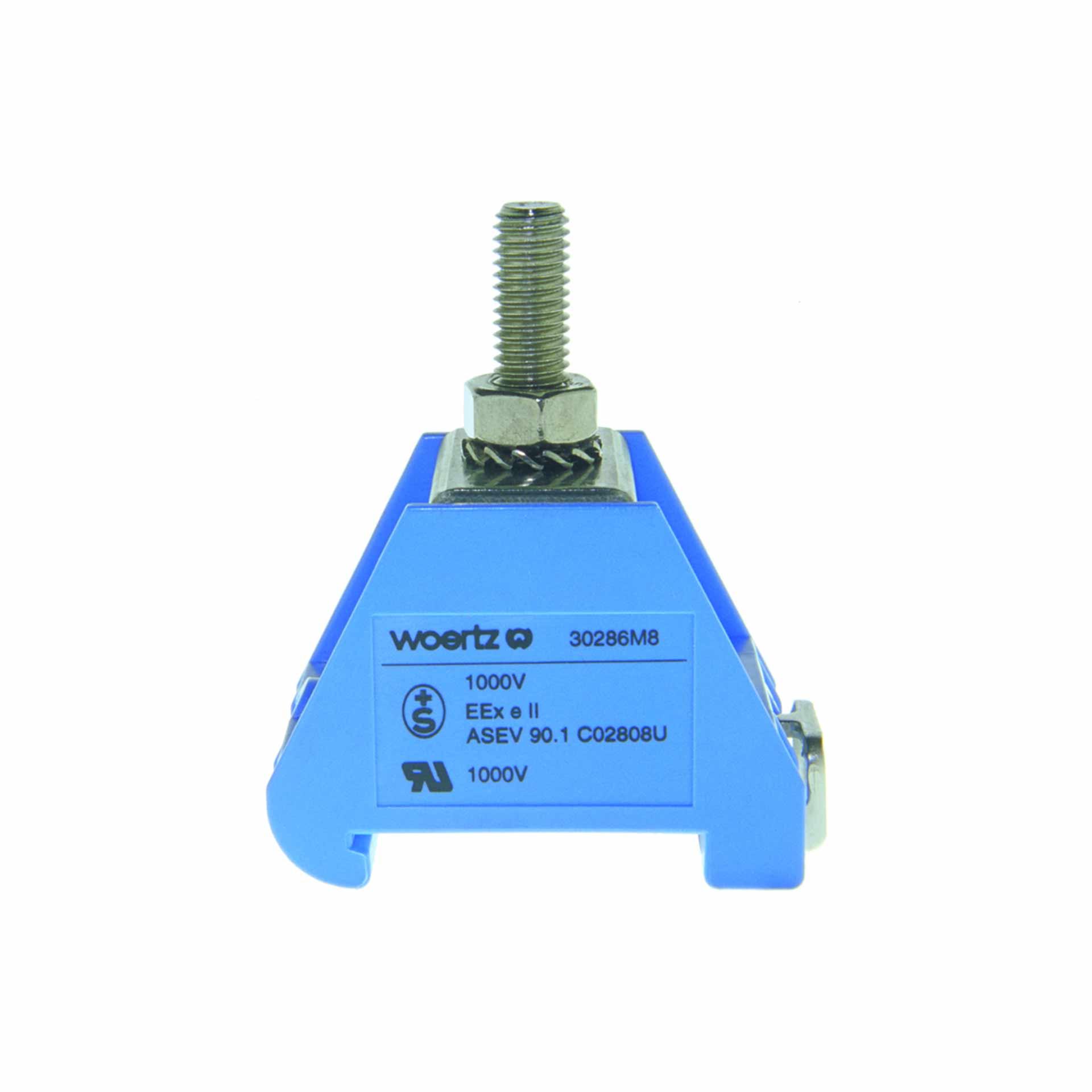 Bolzenklemme DIN35 M8, 95mm², 1-Leiter, blau