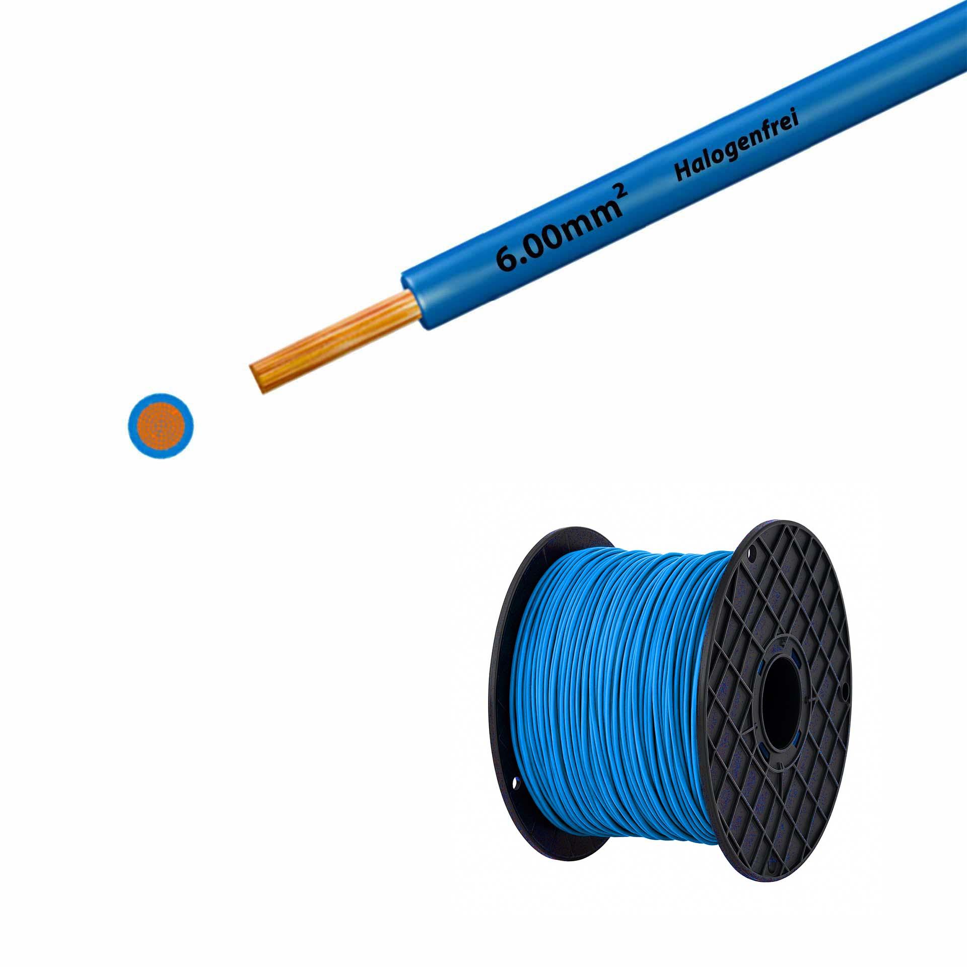 Litze halogenfrei 90° C, 500V, 6.00mm2, hellblau (RAL 5012), auf Kunststoffrolle gross