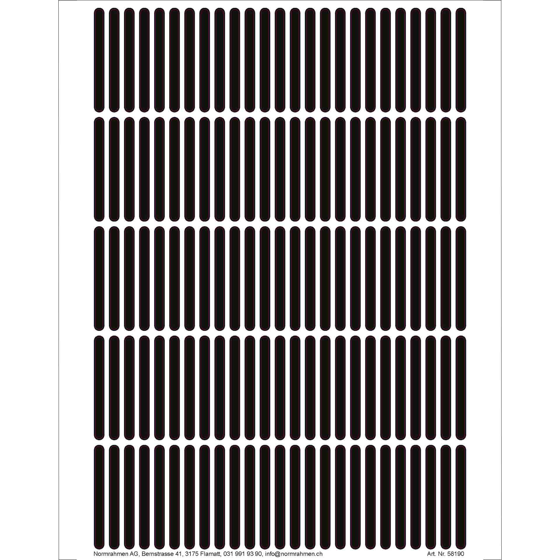 Black strip 54x4mm rounded, circuit breaker marker 3P+N, 125 pieces on A4 sheet