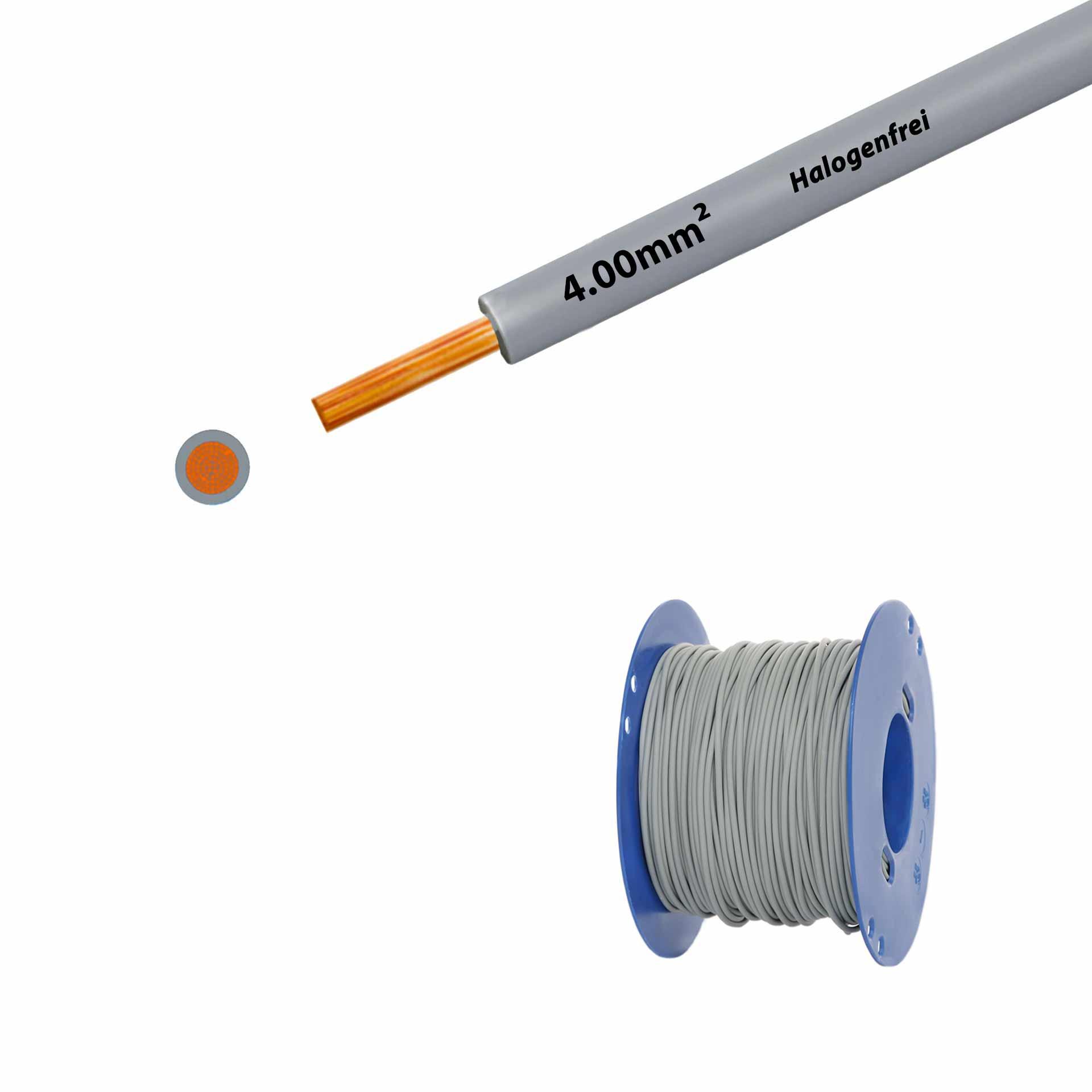 Litze halogenfrei 90° C , 750V, 4.00mm2, grau (RAL 7001), auf Kunststoffrolle