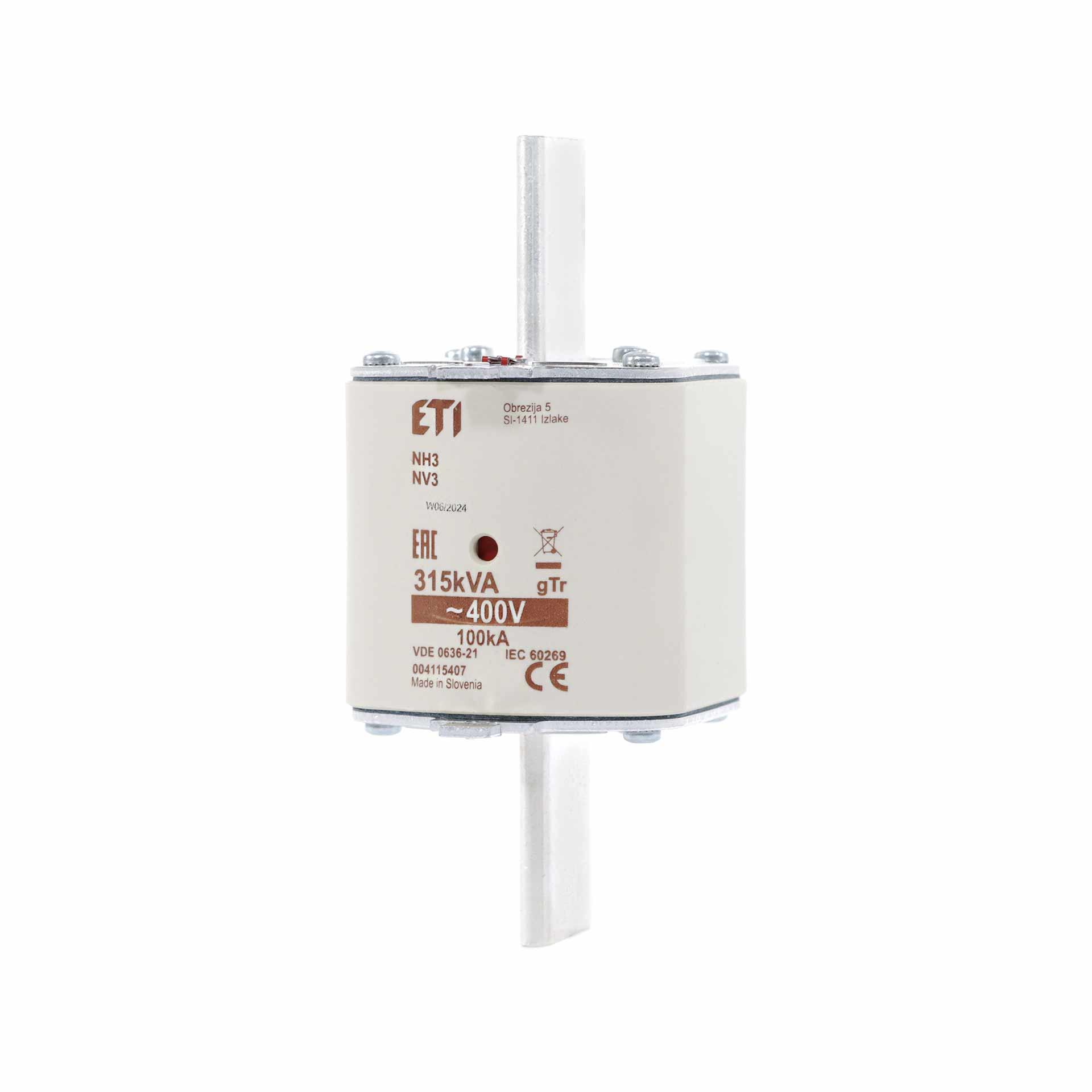 NH fuse size 3, 455A for transformer protection 315kVA, gTr