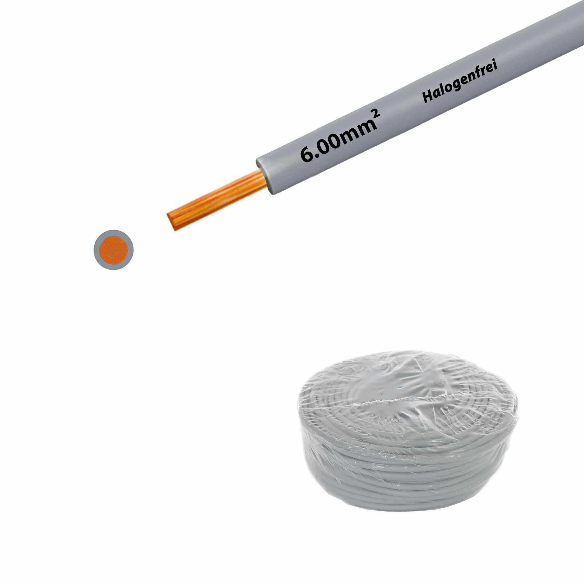 Litze halogenfrei 90° C , 750V, 6.00mm2, grau (RAL 7001), auf Ring