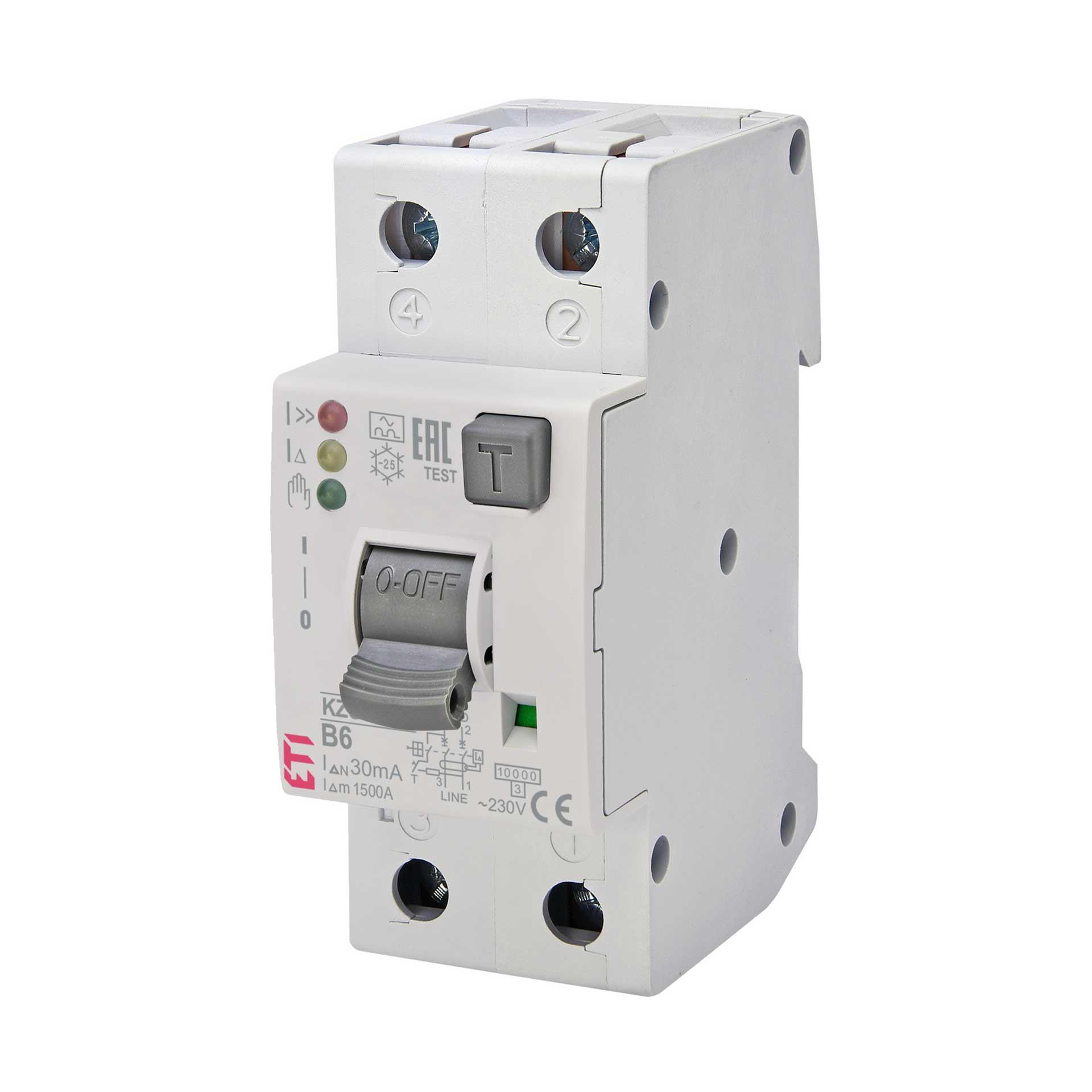 FI/LS mit LED Signalisierung, KZS-2M, Typ-A, 2-polig EDI, Charakteristik B / 6A, 10kA (0.03A)