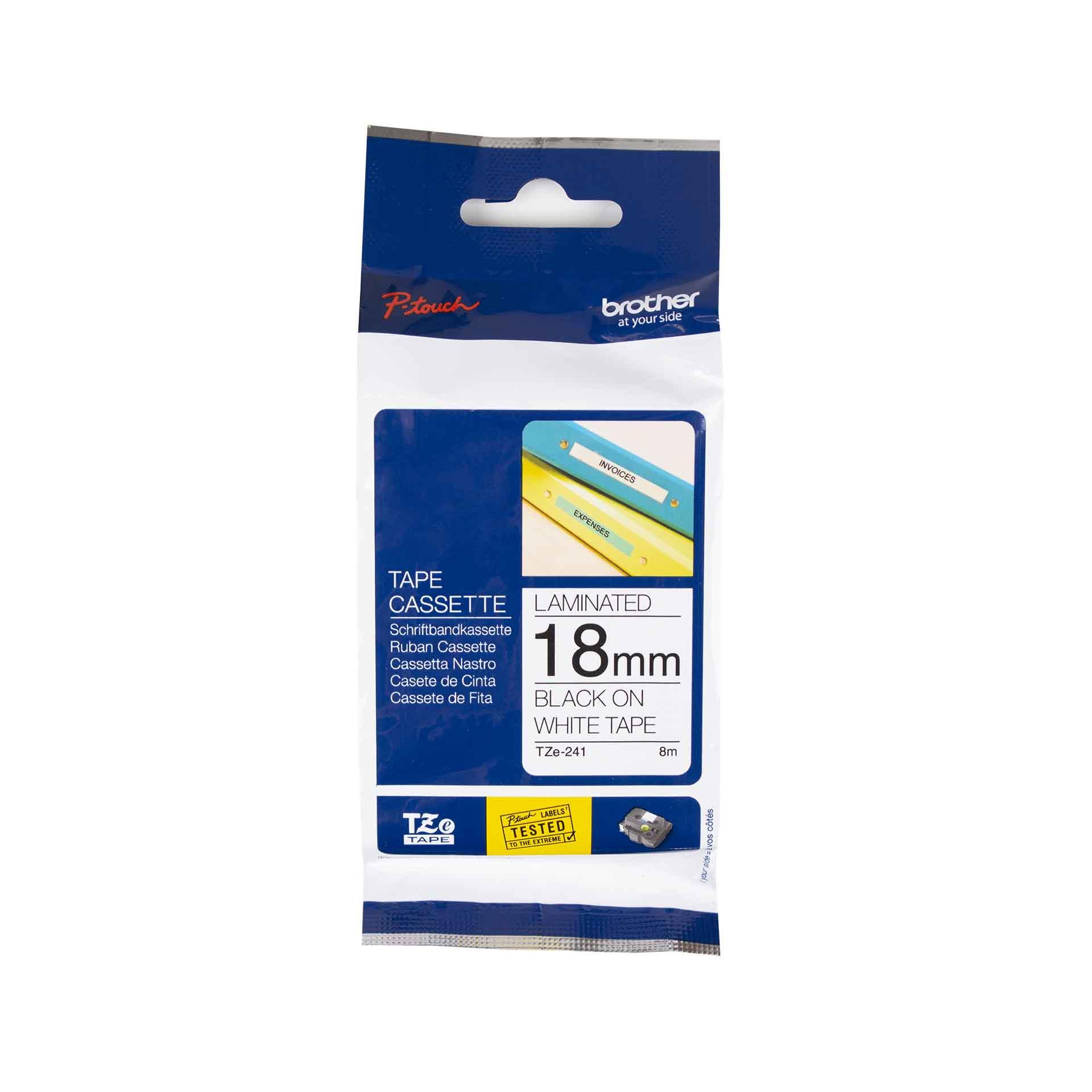 Schriftbandkassette Brother, 18mm x 8m, P-Touch TZE-241, Band weiss / Schrift schwarz