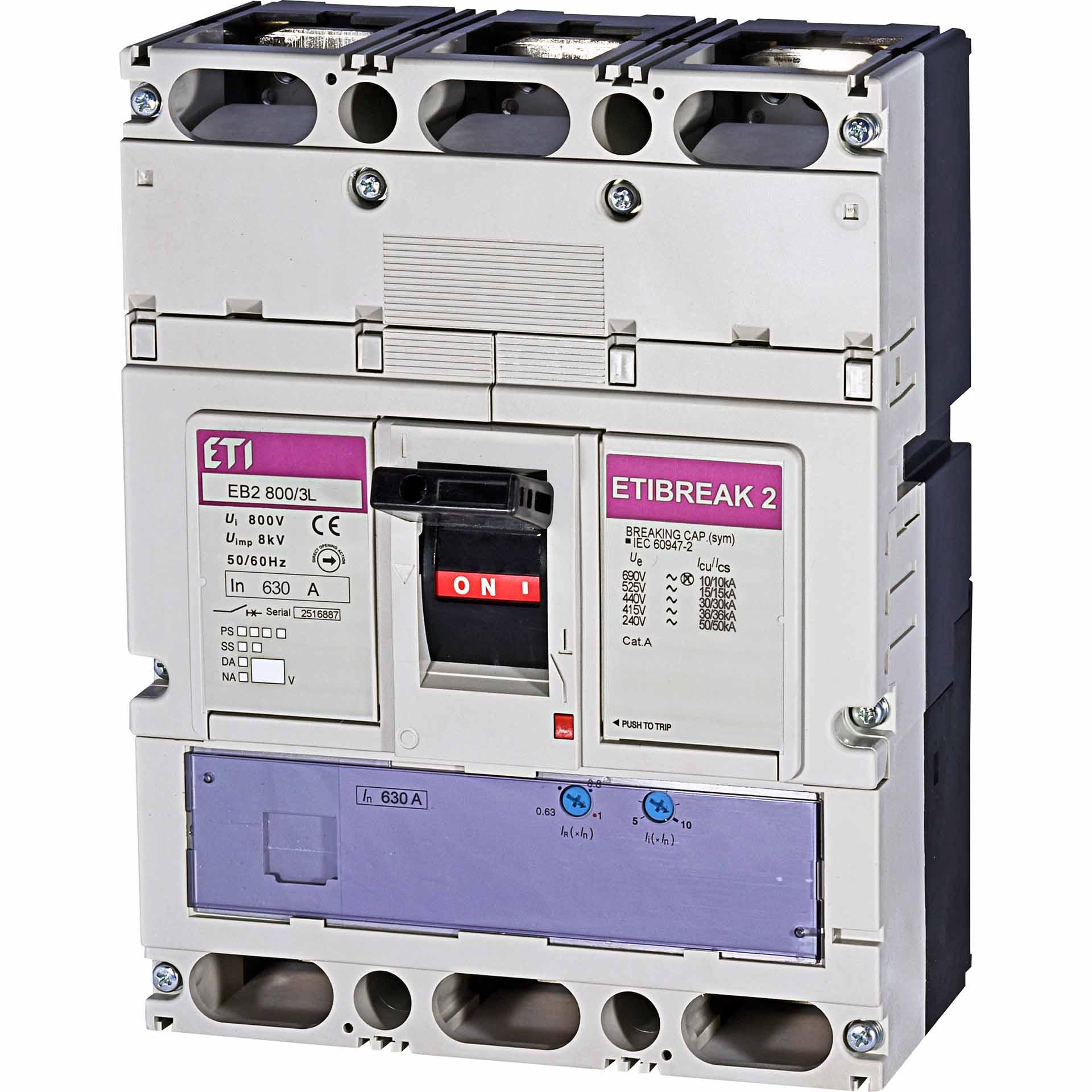 Leistungsschalter EB2 800/3L 630A, Icu 36kA / Ics 36kA