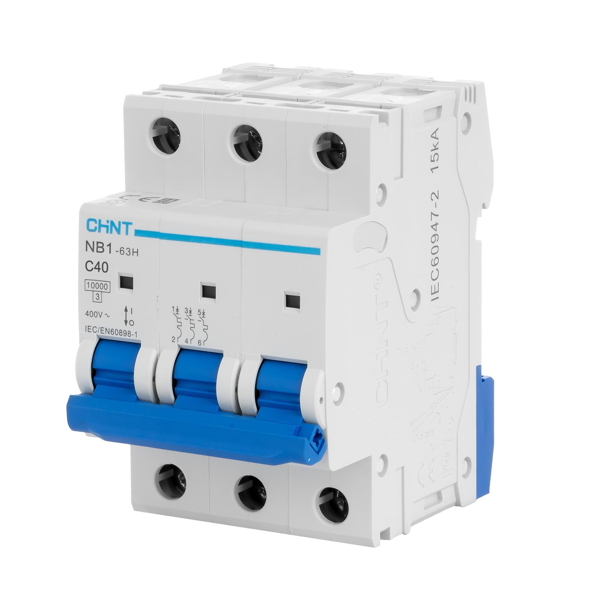 Chint Leitungsschutzschalter - MCB, 3P, Charakteristik C / 40A, 10kA, Typ NB1-63H DB
