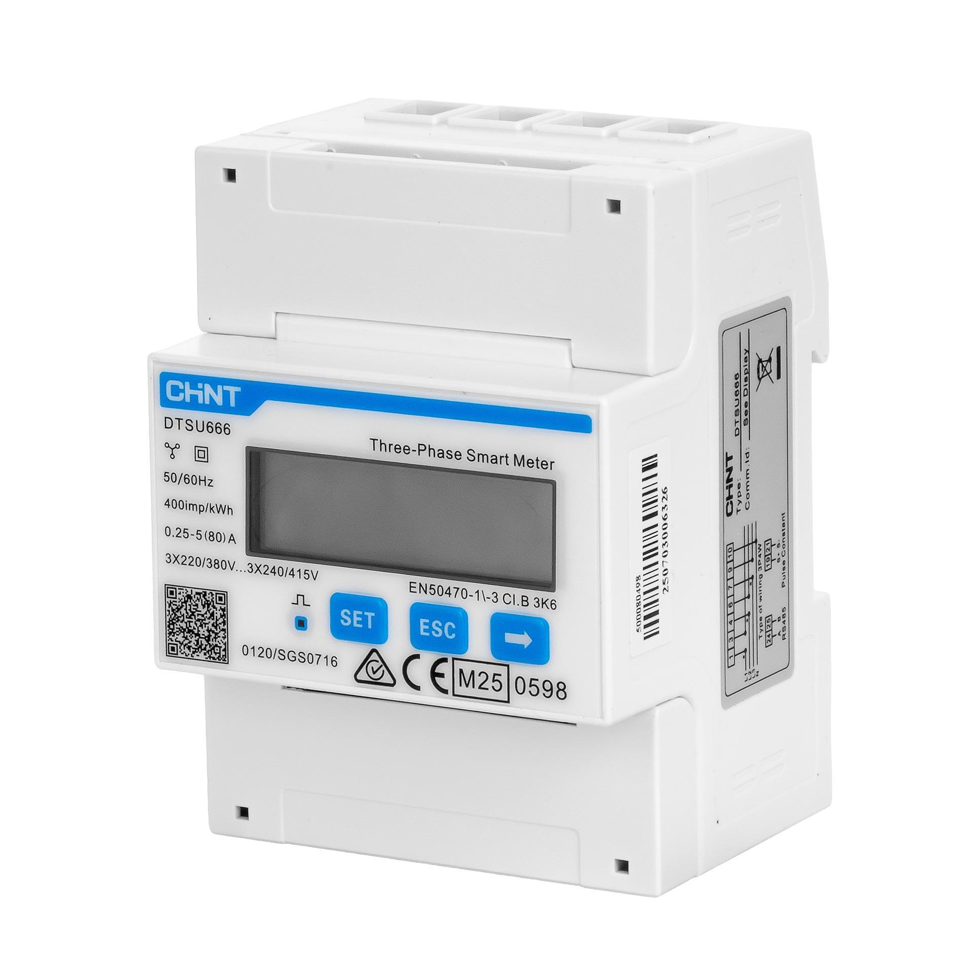 Chint Energiezähler für Direktmessung 4P, 230/400V, 80A, RS485, MID Drehstromzähler, Typ DTSU666