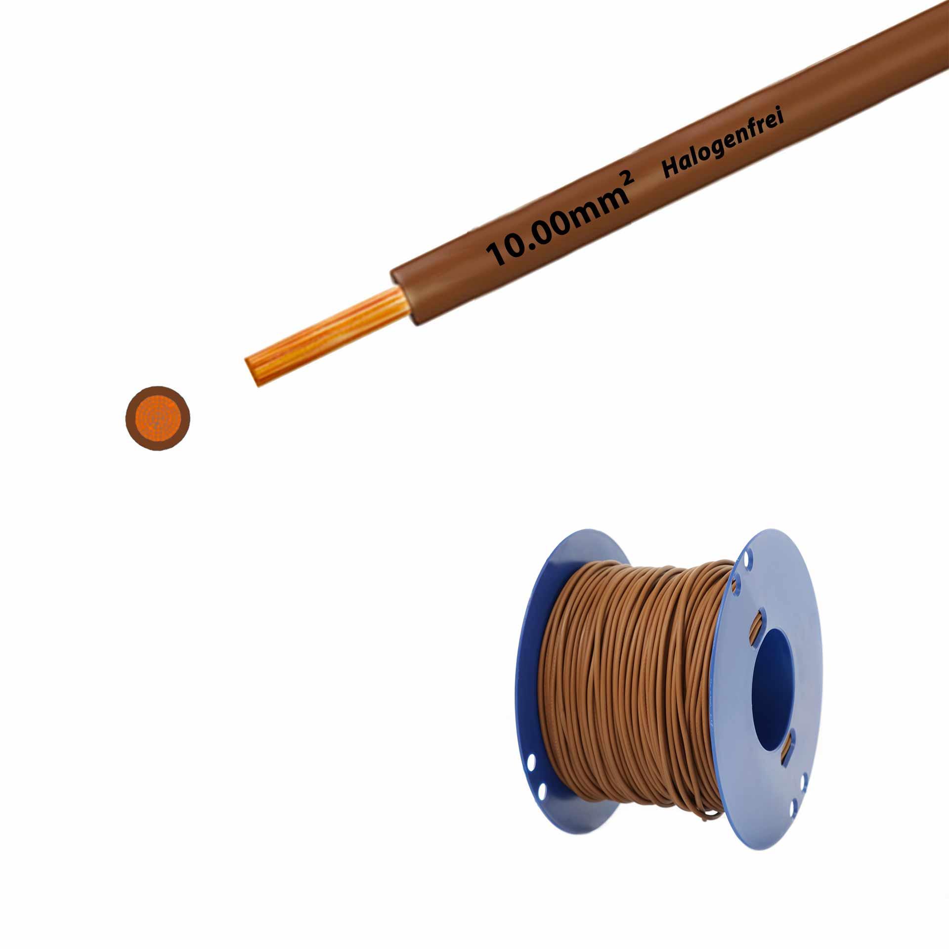 Litze halogenfrei 90° C , 750V, 10.00mm2, braun (RAL 8003), auf Kunststoffrolle
