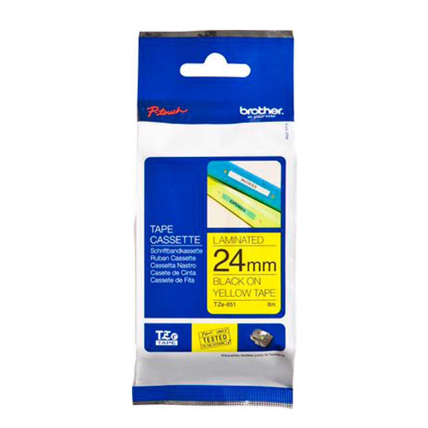 Schriftbandkassette Brother, 24mm x 8m, P-Touch TZE-651, Band gelb / Schrift schwarz