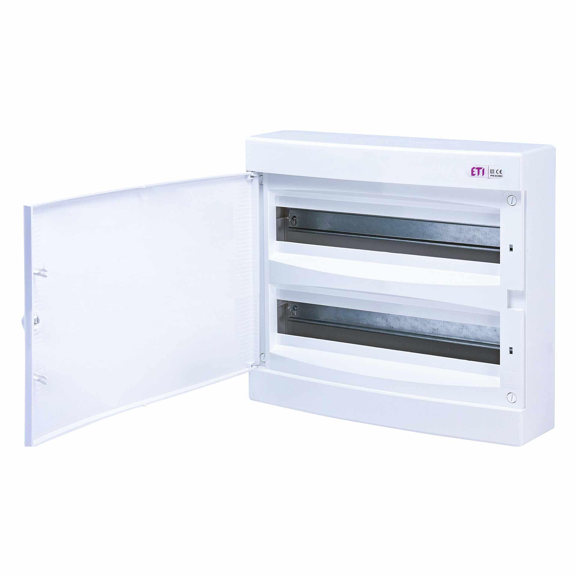 Aufputzverteiler mit weisser Tür "ECT-36-PO", IP40, 2x18 Modul (36M)