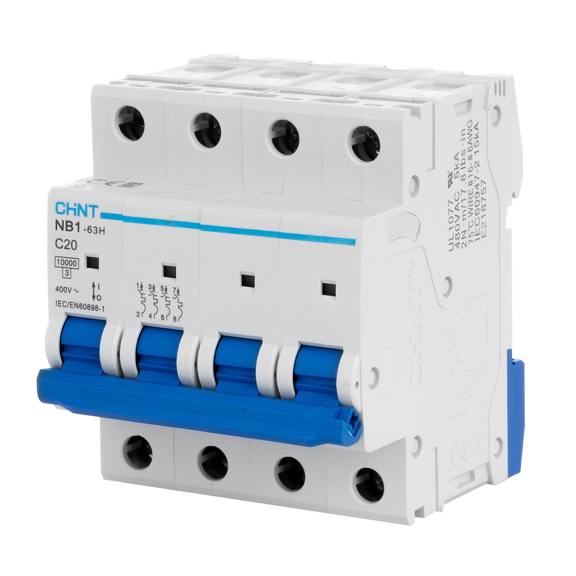 Chint Leitungsschutzschalter - MCB, 4P, Charakteristik C / 20A, 10kA, Typ NB1-63H DB