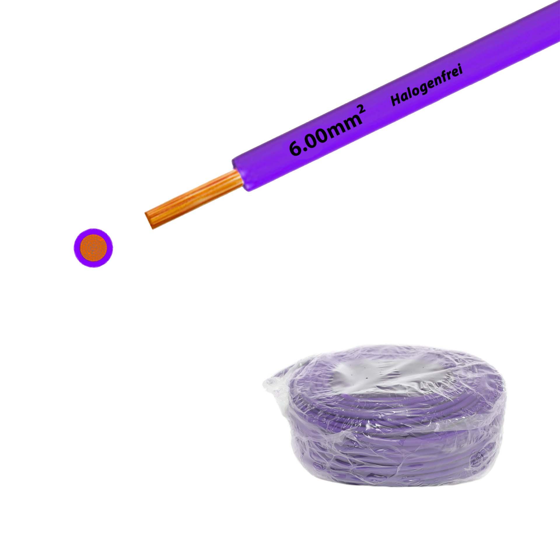 Litze halogenfrei 90° C , 750V, 6.00mm2, violett (RAL 4005), auf Ring