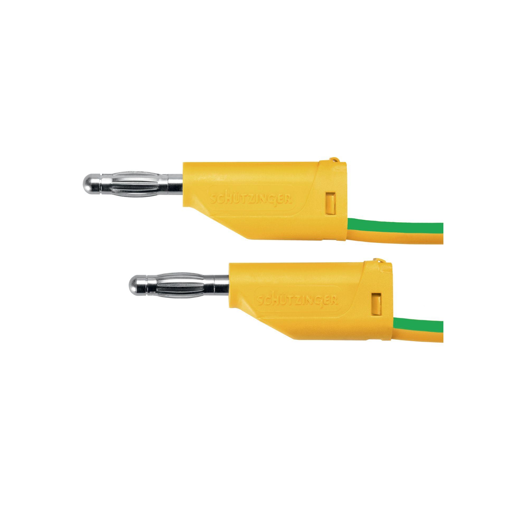 Messleitung 2 Federkorbstecker ø 4mm, 1mm2, 100cm, grüngelb
