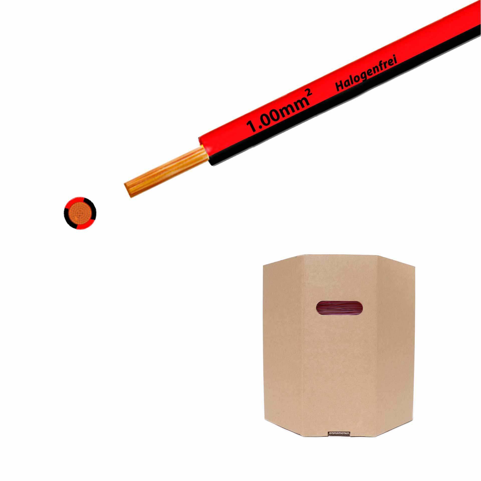 Litze halogenfrei 90° C , 500V, 1.00mm2, rot-schwarz (RAL 3000/9005), Fass D400xH400