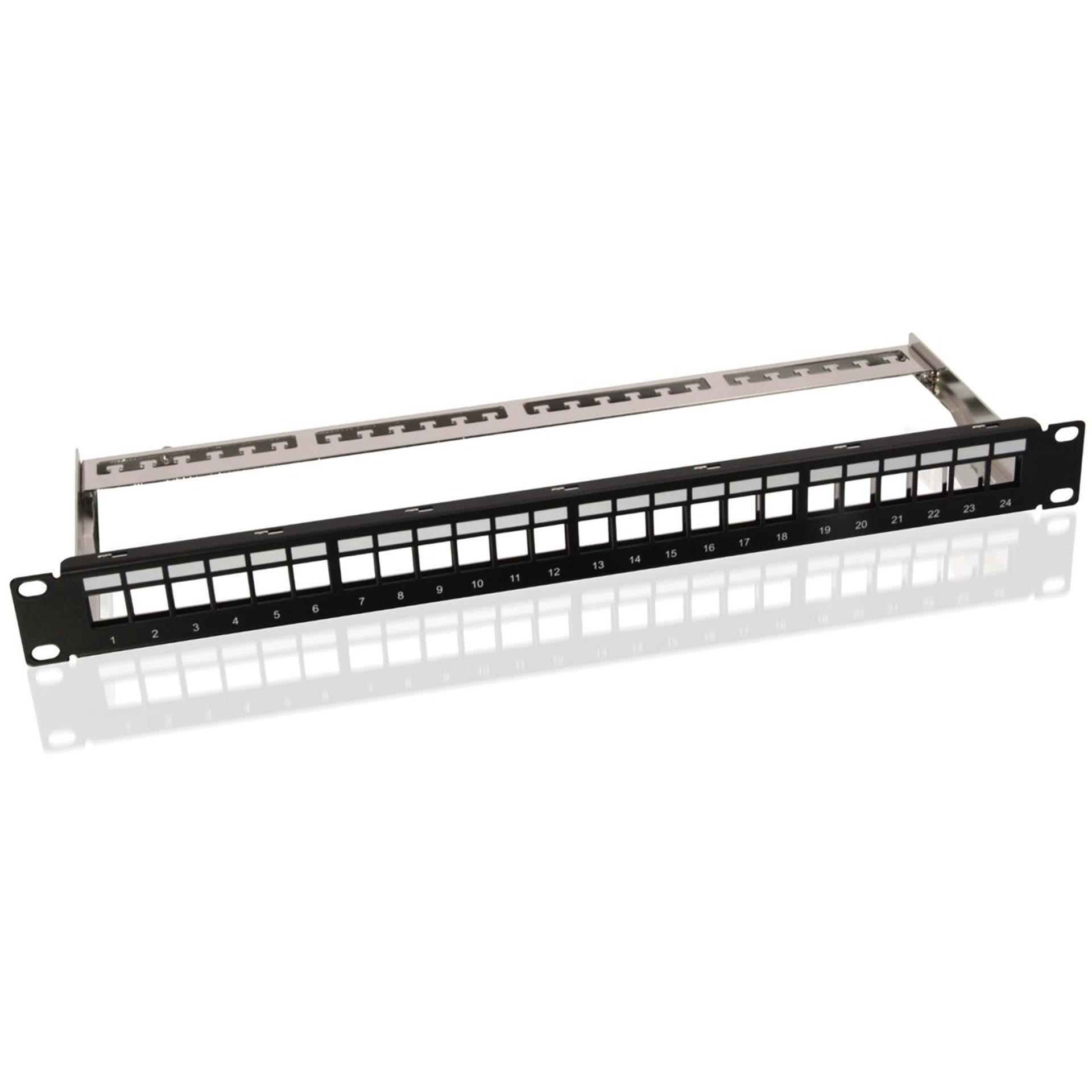 19 Zoll (48,3 cm) Keystone-Patchpanel (STP), 1 HE, mit Erdungskabel, für 24x Keystone-Module