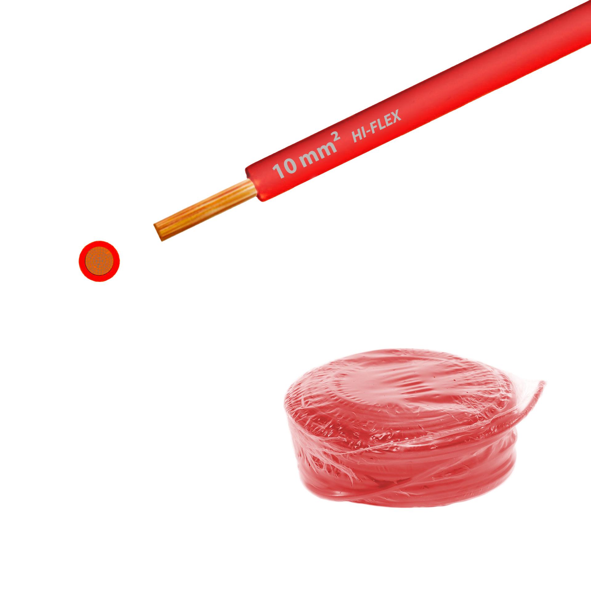 Hochflexible Litze, 750V (Umax:1000V),  "Hi-Flex" RoHs, 10mm2, PVC, EN 60332-1-2, rot