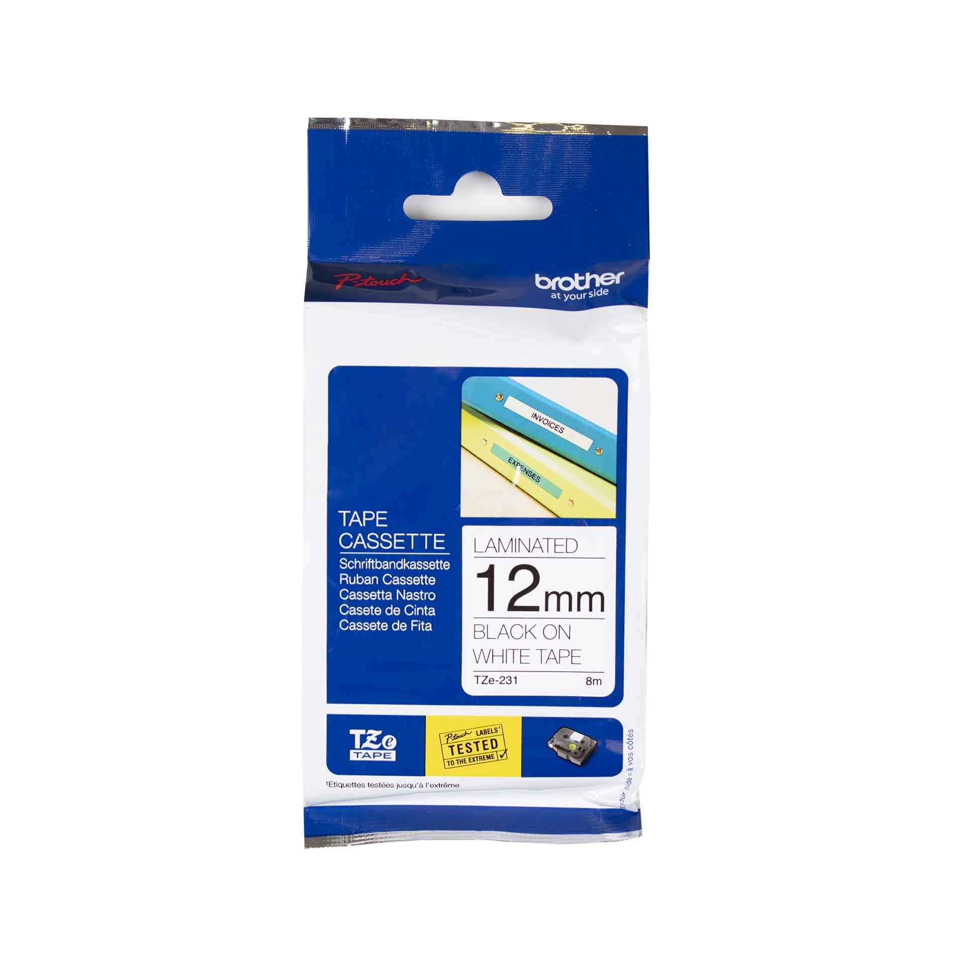 Schriftbandkassette Brother, 12mm x 8m, P-Touch TZE-231, Band weiss / Schrift schwarz