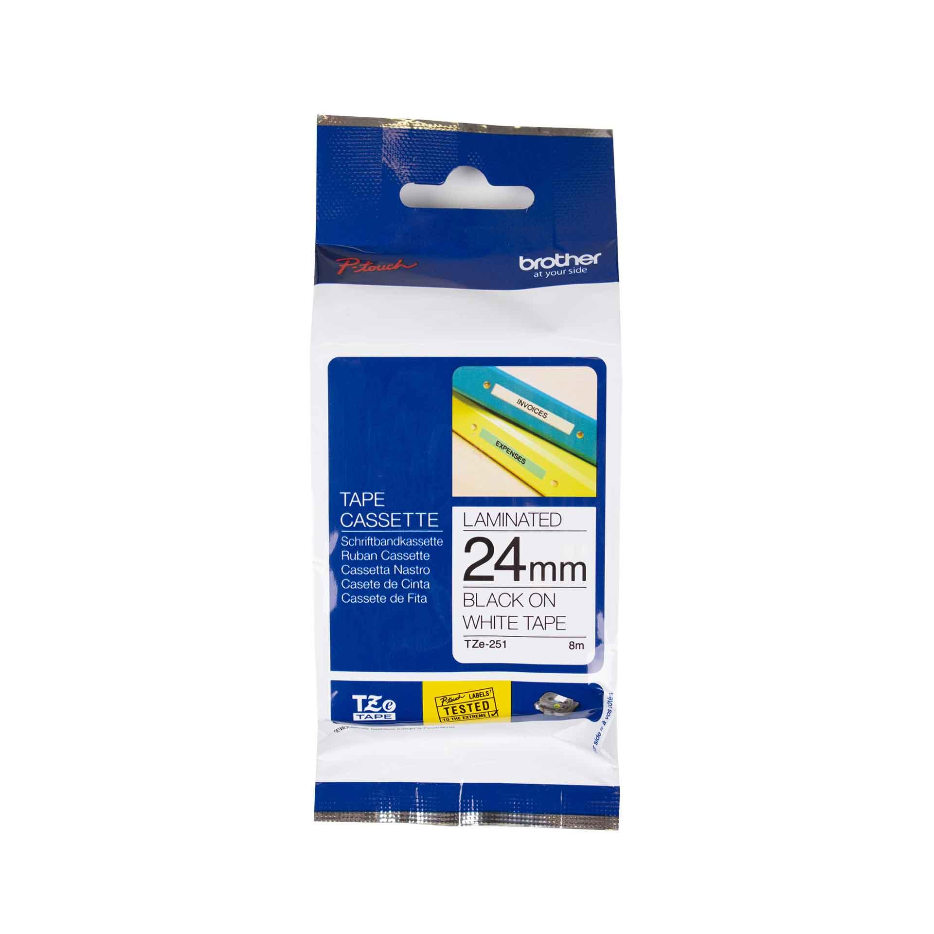 Schriftbandkassette Brother, 24mm x 8m, P-Touch TZE-251, Band weiss / Schrift schwarz
