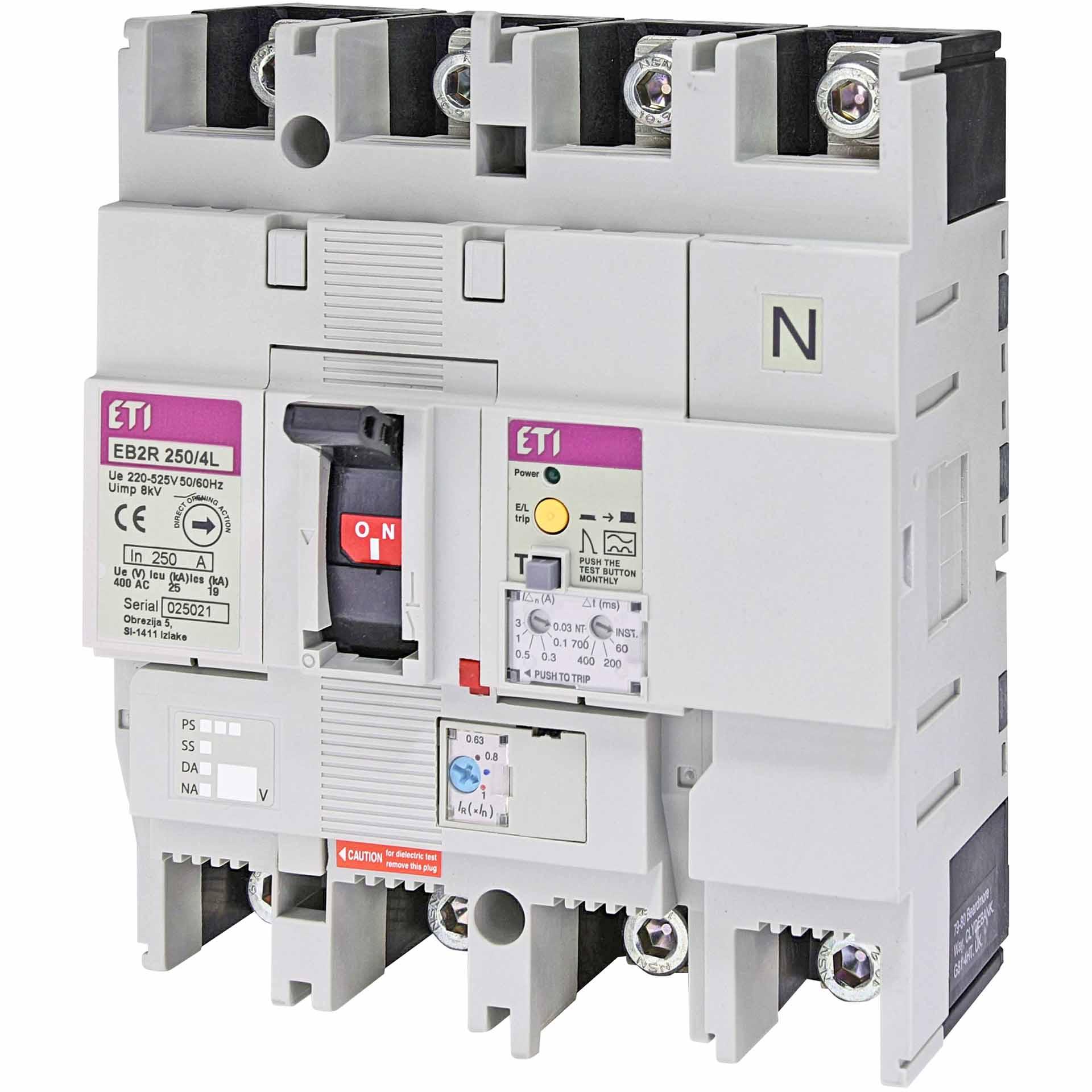 Leistungsschalter mit RCD EB2R 250/4L, 250A, Icu 25kA / Ics 19kA