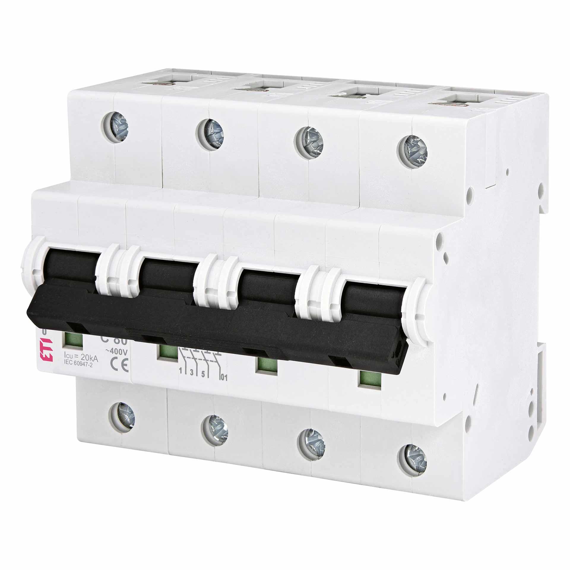 Leitungsschutzschalter, ETIMAT P10, 3-polig+N, Charakteristik C / 80A, 20kA