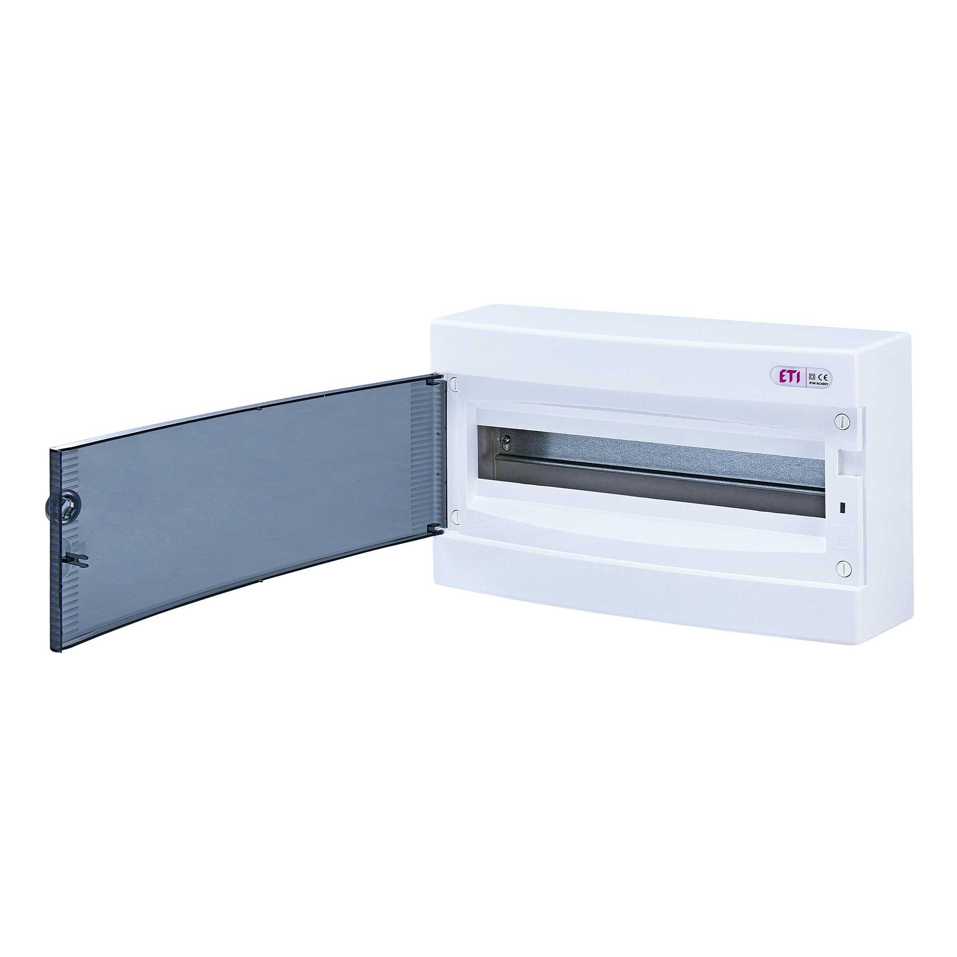 Aufputzverteiler mit transparenter Tür "ECT-18-PT", IP40, 1x18 Modul (18M)