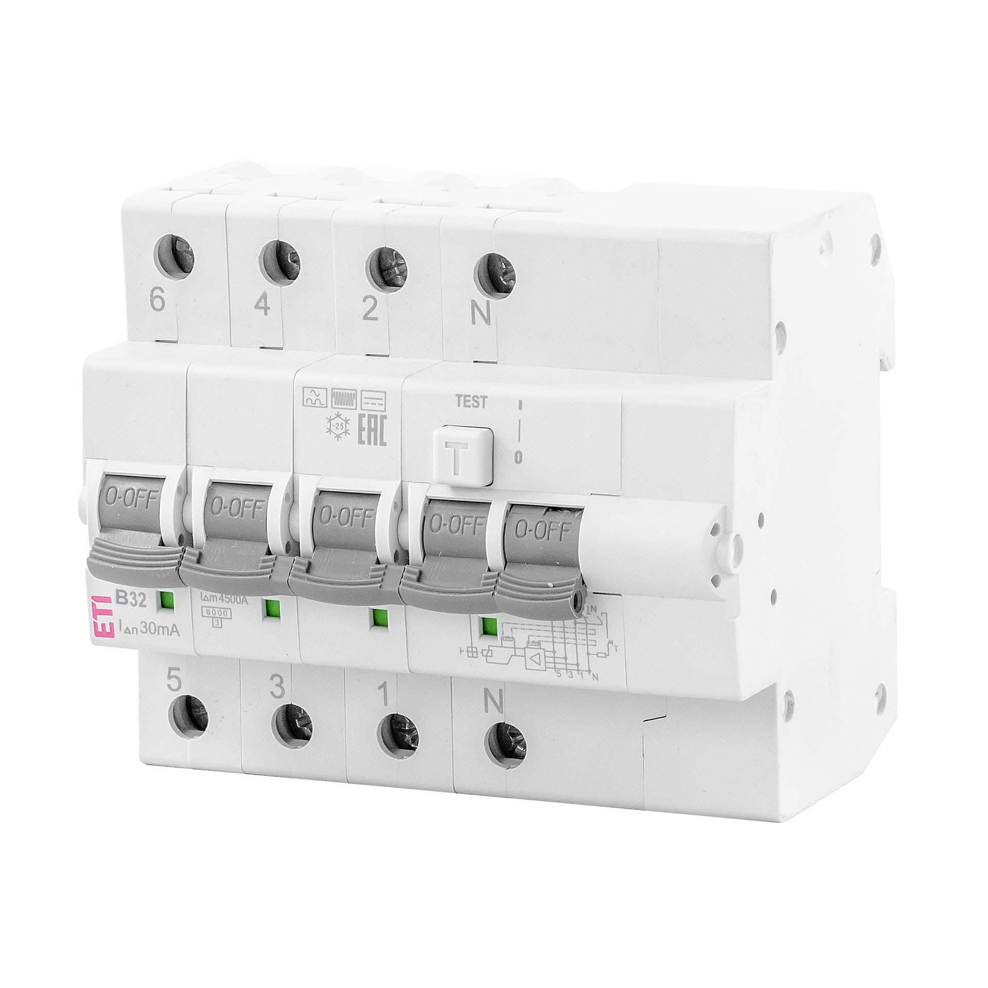 FI/LS,  KZS-6M, Typ-B, 3-polig+N, Charakteristik B / 32A, 6kA (0.03A)