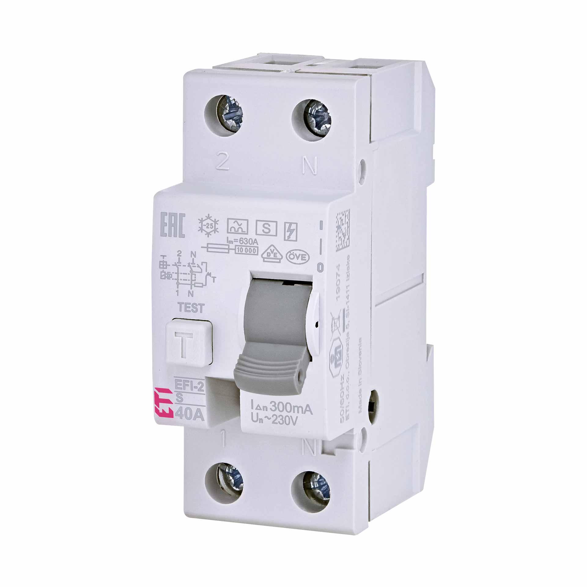Fehlerstromschutzschalter selektiv, EFI-2, Typ-A, S-selektiv, 2- polig, 40A, 10kA (0.3A)