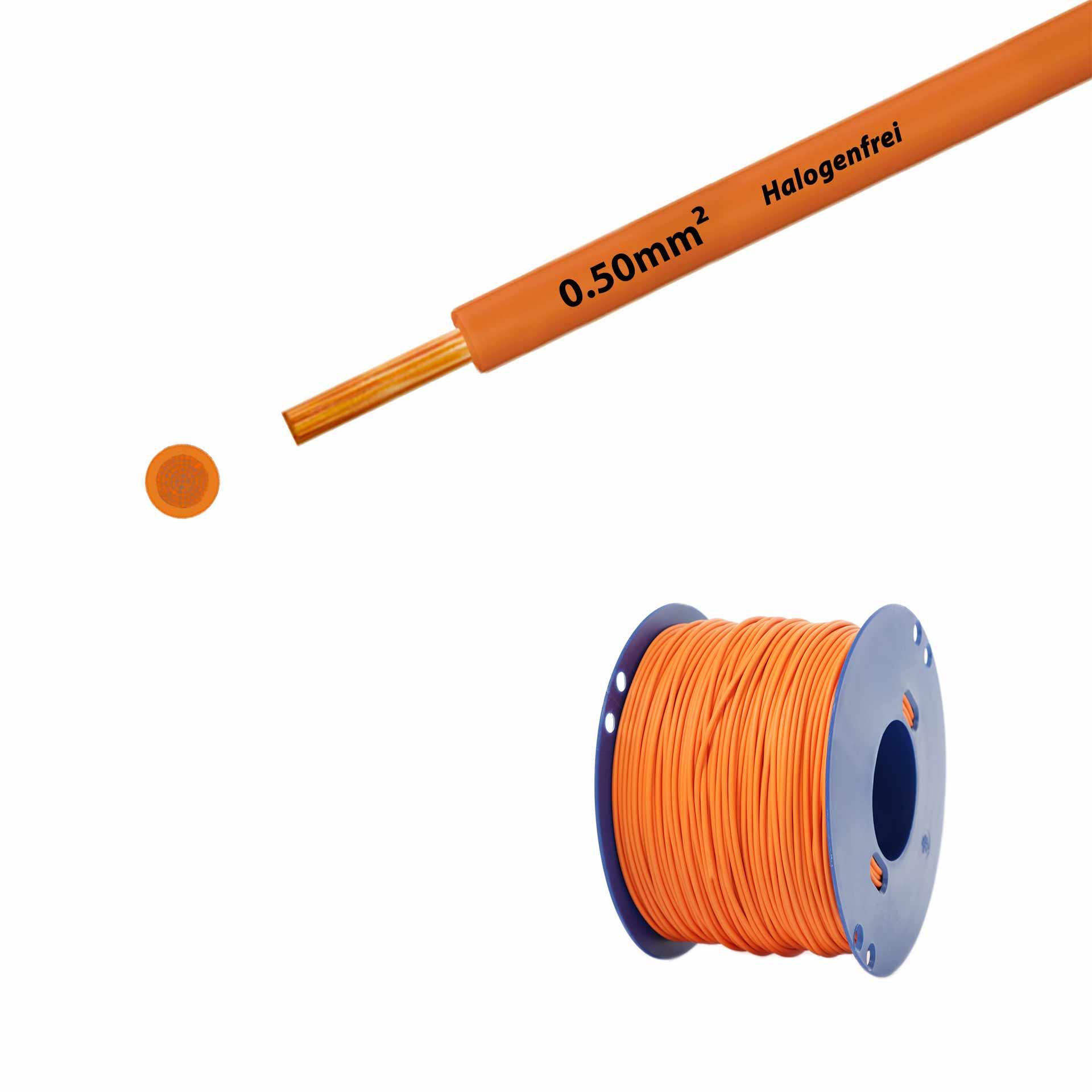 Litze halogenfrei 90° C , 500V, 0.50mm2, orange (RAL 2003), auf Kunststoffrolle