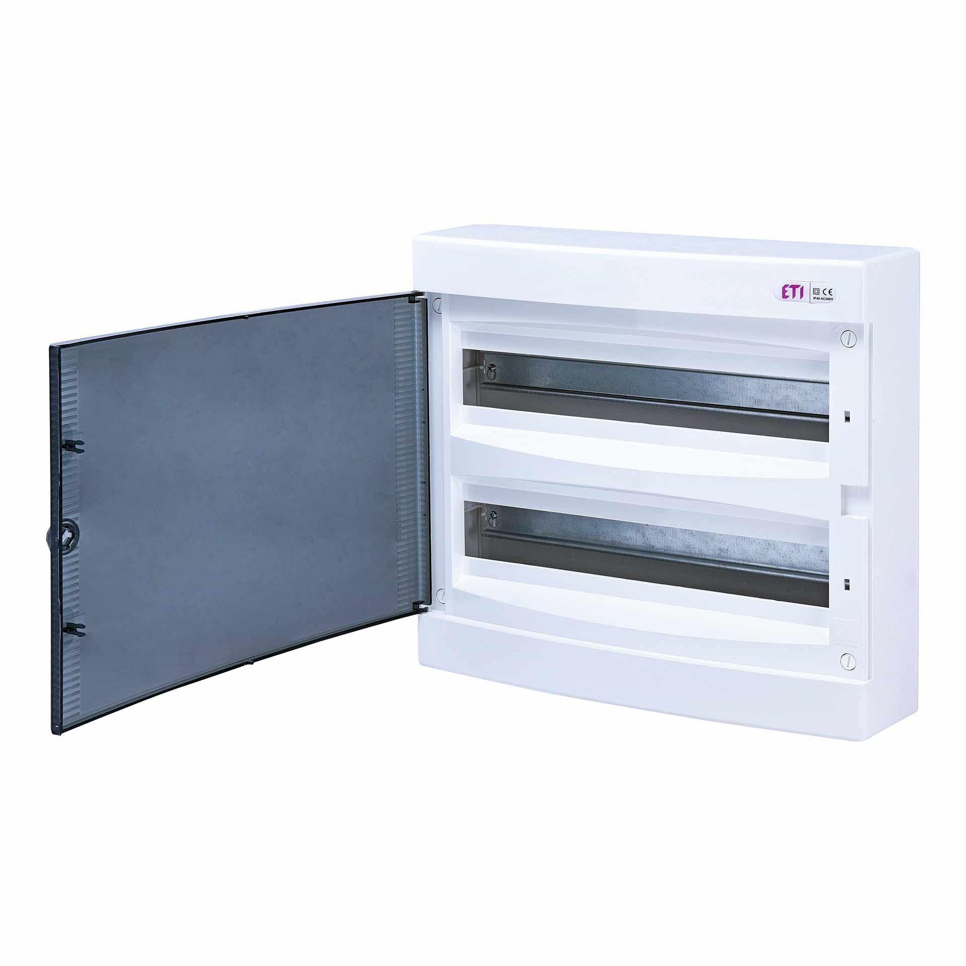 Aufputzverteiler mit transparenter Tür "ECT-36-PT", IP40, 2x18 Modul (36M)