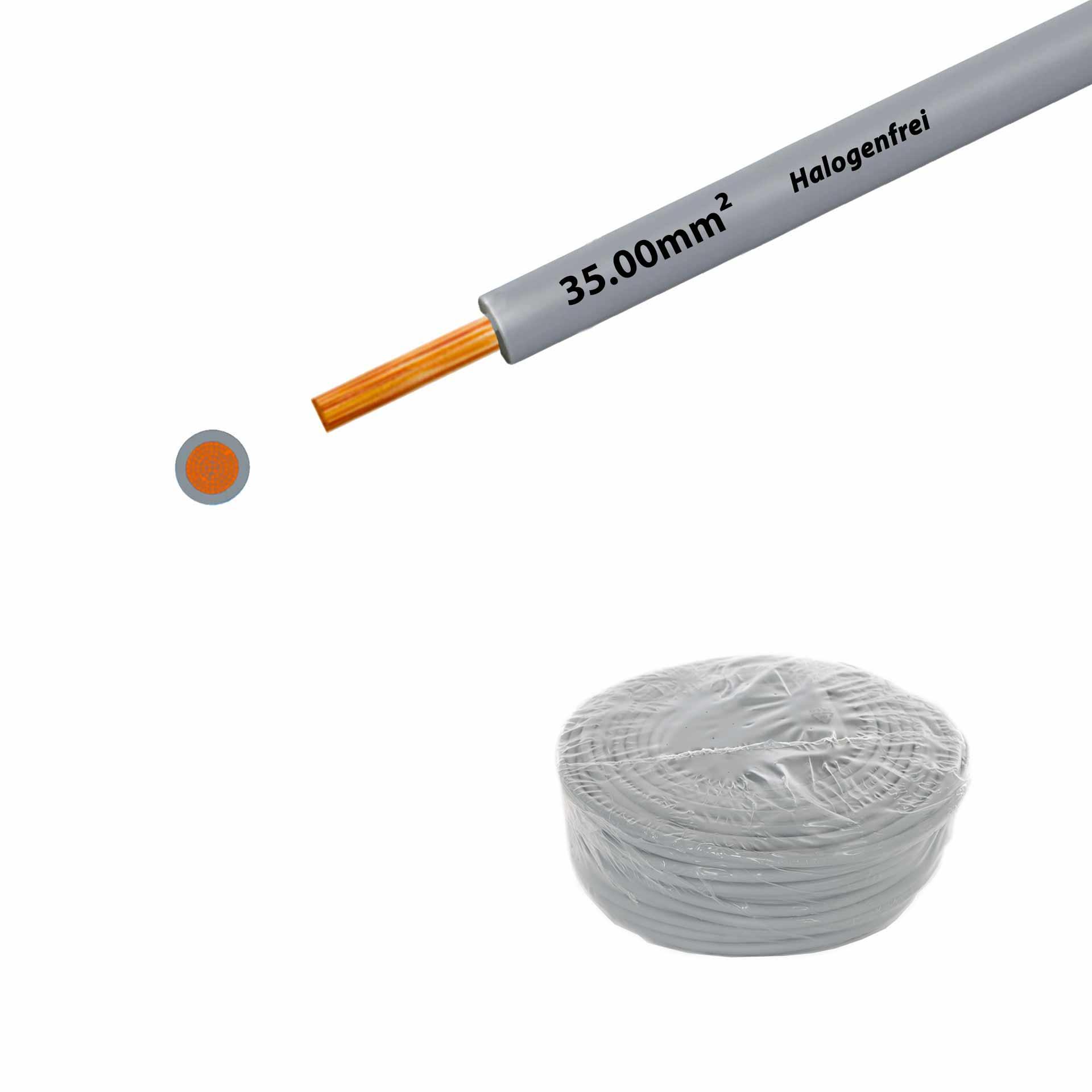 Litze halogenfrei 90° C , 750V, 35.00mm2, grau (RAL 7001), auf Ring