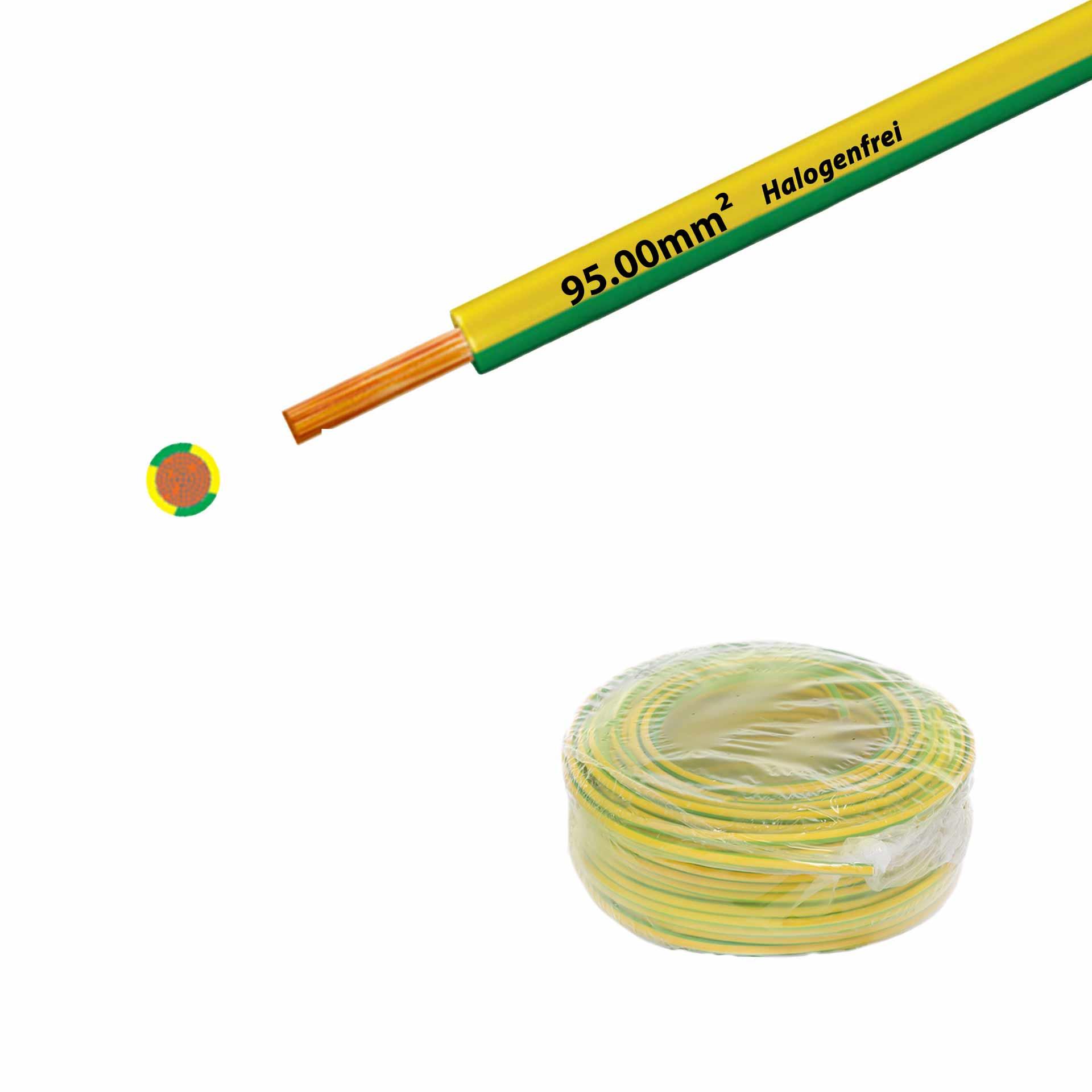 Litze halogenfrei 90° C , 750V, 95.00mm2, gelb-grün (RAL 1021/6018), auf Ring