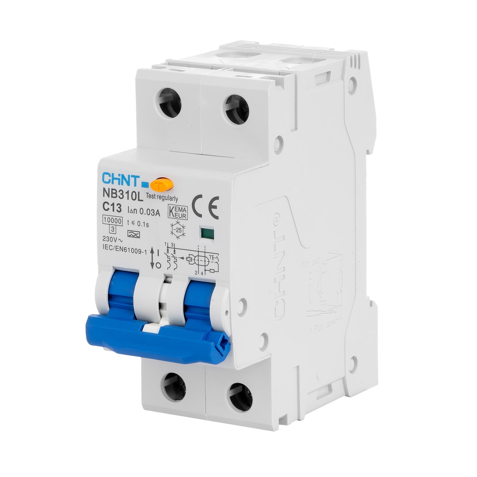 Chint FI/LS - RCBO, Typ A, 2P, Charakteristik C / 13A, 10kA, 30mA, Typ NB310L