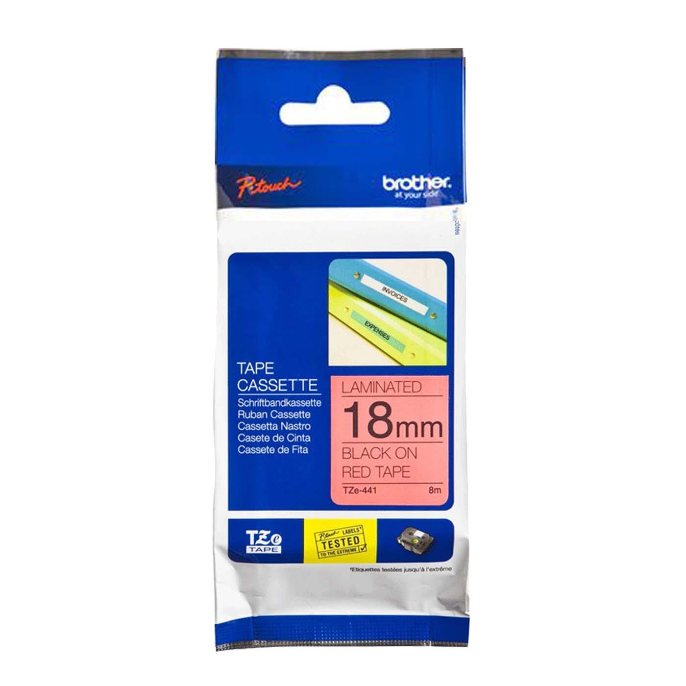 Schriftbandkassette Brother, 18mm x 8m, P-Touch TZE-441, Band rot / Schrift schwarz