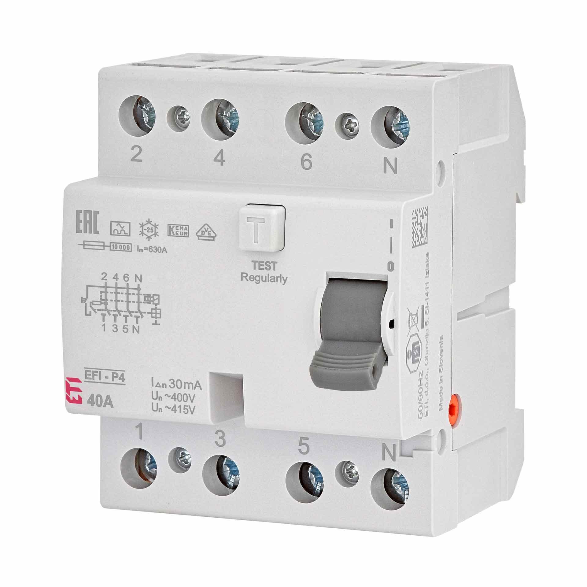 Fehlerstromschutzschalter unverzögert, EFI-4, Typ-A, 4-polig, 40A, 10kA (0.03A)