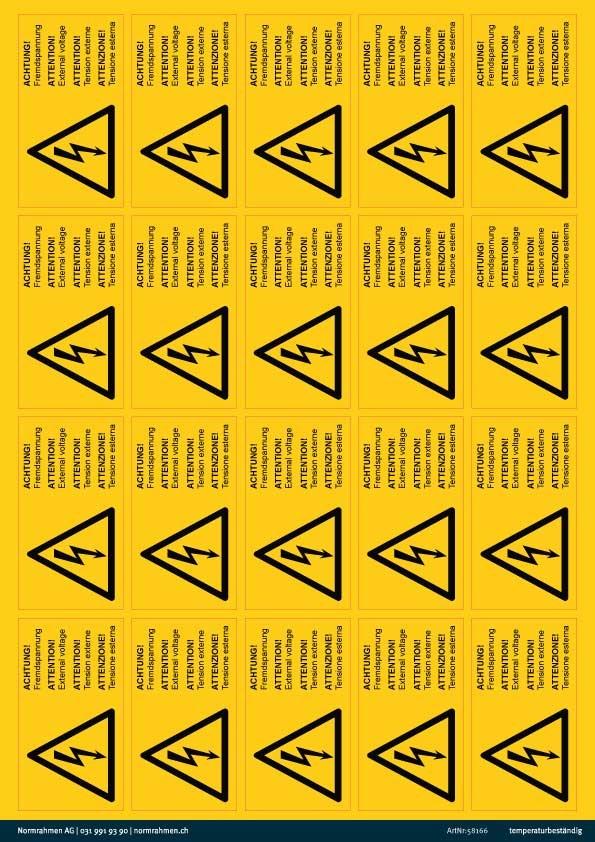 Aufkleber "Achtung Fremdspannung" 68x37mm,VPE 20 Stk. A4 Bogen