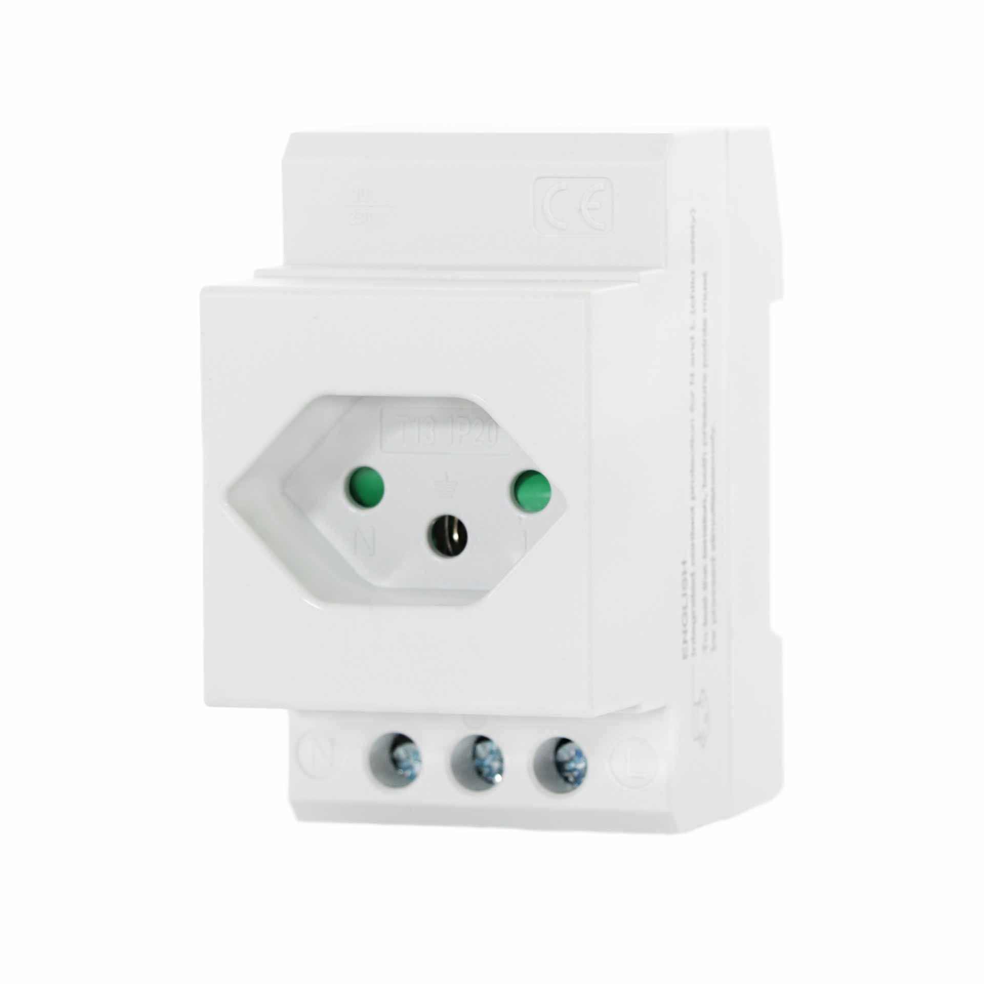 Einbausteckdose T13 10A für Din-Schiene, Nur 2.5 Modul breit (44mm), Lichtgrau RAL 7035